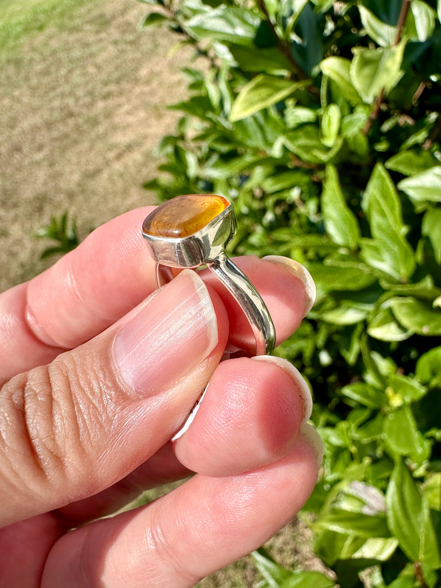 Handcrafted Baltic Amber Sterling Silver Ring - Size 8 UV Reactive Gemstone - Unique Artisan Jewelry - Perfect Gift for Her