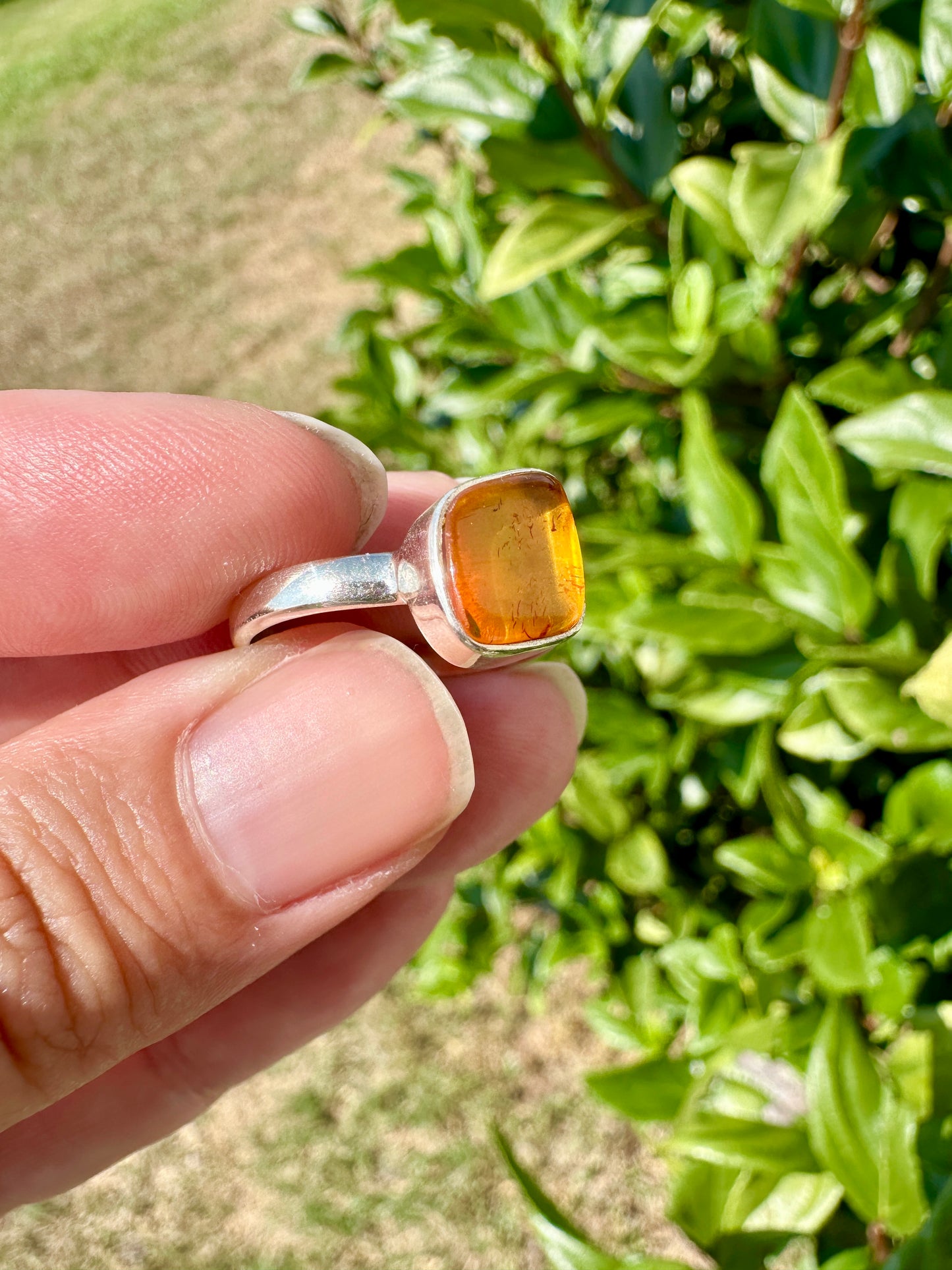 Handcrafted Baltic Amber Sterling Silver Ring - Size 8 UV Reactive Gemstone - Unique Artisan Jewelry - Perfect Gift for Her