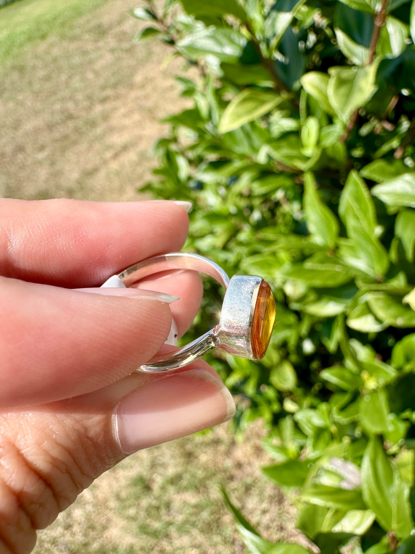 Handcrafted Baltic Amber Sterling Silver Ring - Size 8 UV Reactive Gemstone - Unique Artisan Jewelry - Perfect Gift for Her