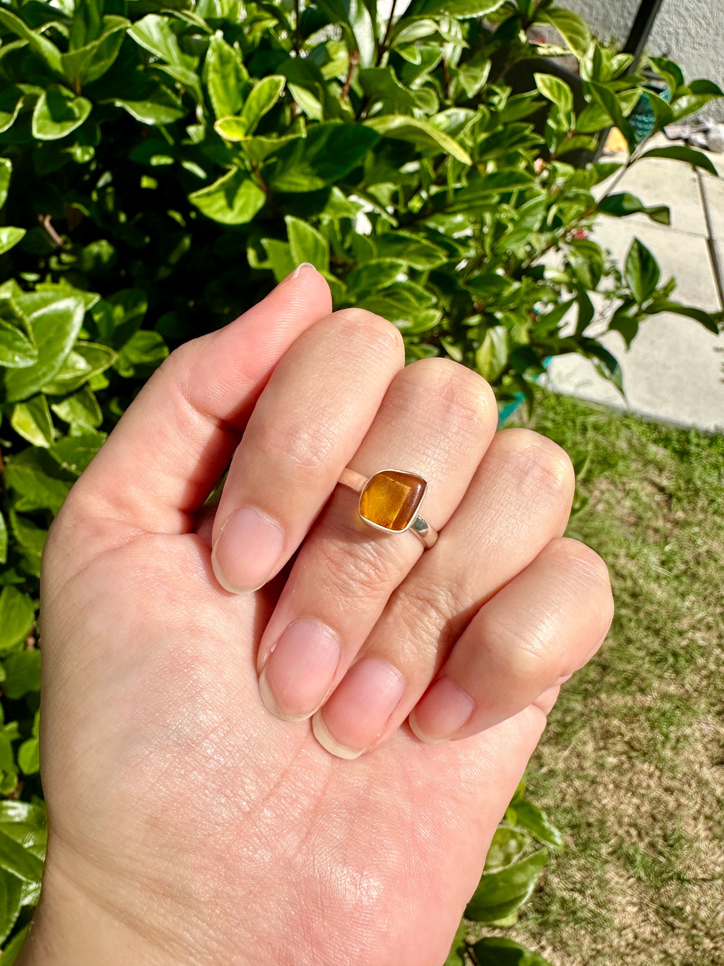 Handcrafted Baltic Amber Sterling Silver Ring - Size 8 UV Reactive Gemstone - Unique Artisan Jewelry - Perfect Gift for Her