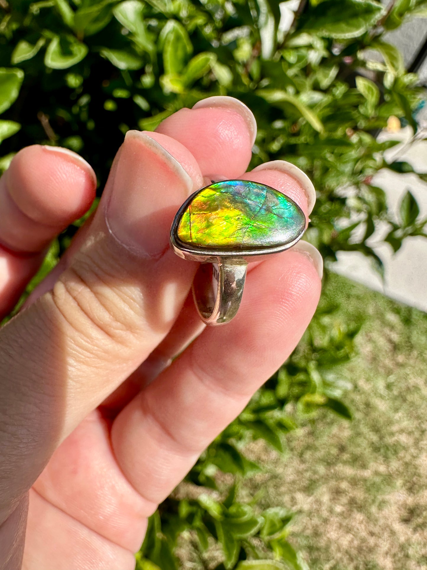 Ammolite Ring in Sterling Silver - Radiant Size 8  - A Dazzling Display of Color, Perfect for Adding a Touch of Elegance to Any Outfit