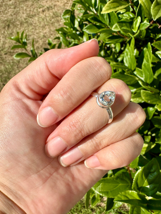 White Topaz Ring Size 8.5, Sterling Silver Topaz Engagement Ring, Elegant Solitaire Ring, April Birthstone Jewelry, Perfect Gift for Her