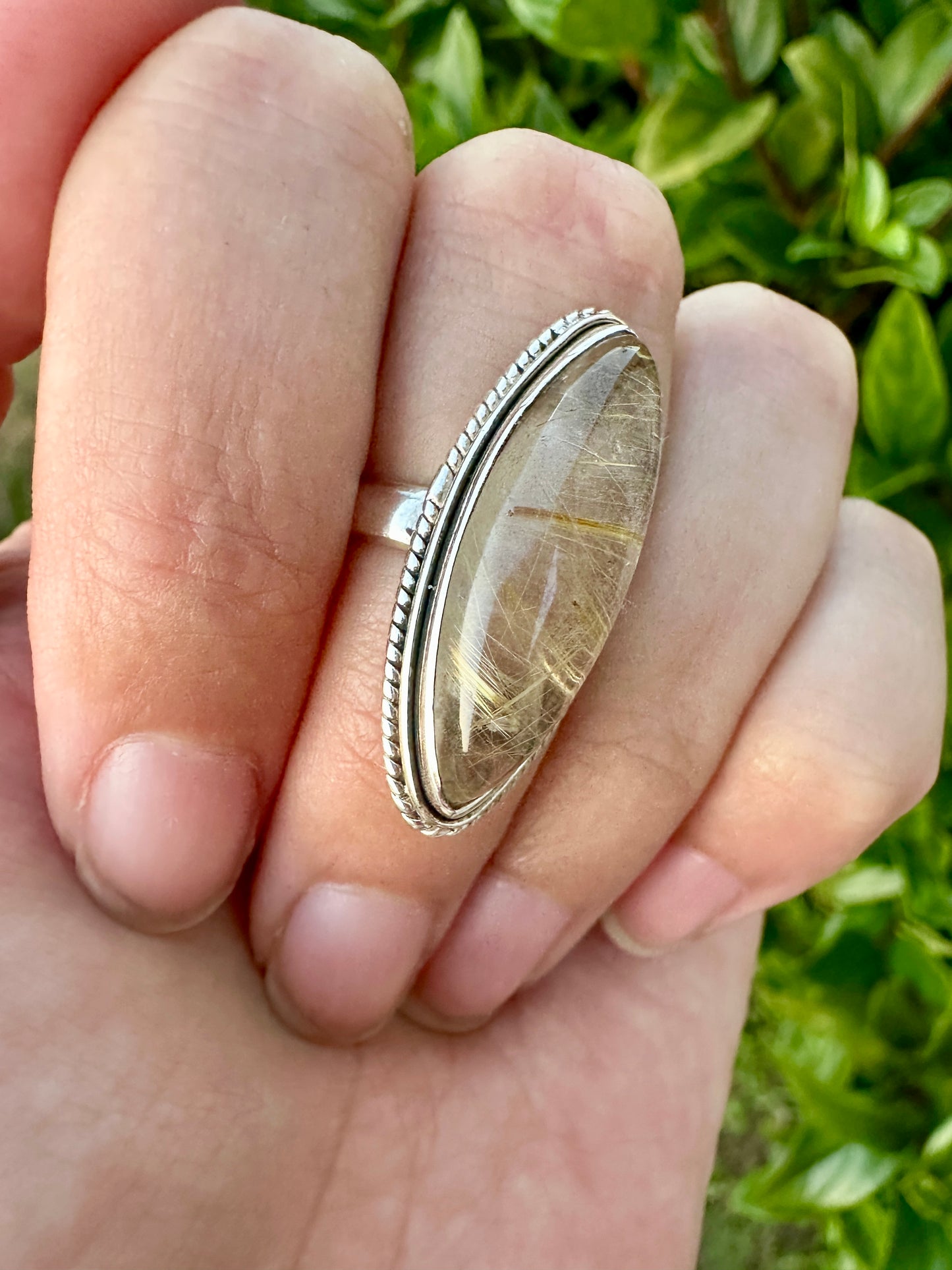 Gold Rutile Sterling Silver Ring Size 5.5: Exquisite Handcrafted Ring with Unique Golden Needle Inclusions, Ideal for Daily Wear or Special Occasions