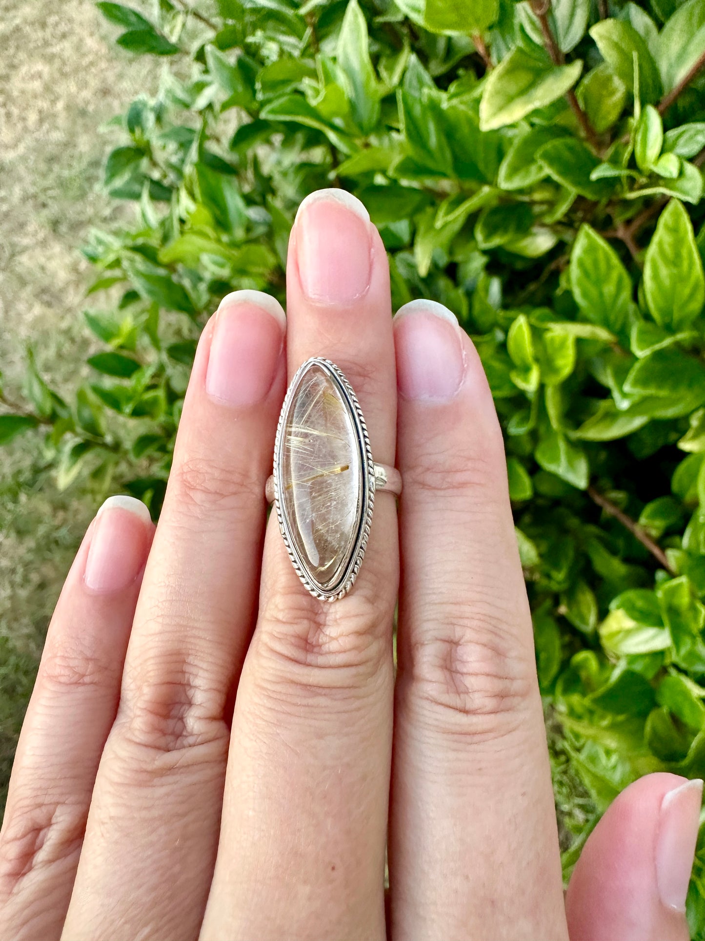 Gold Rutile Sterling Silver Ring Size 5.5: Exquisite Handcrafted Ring with Unique Golden Needle Inclusions, Ideal for Daily Wear or Special Occasions