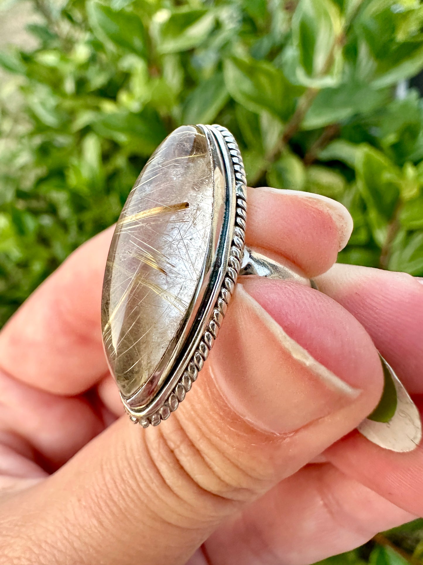 Gold Rutile Sterling Silver Ring Size 5.5: Exquisite Handcrafted Ring with Unique Golden Needle Inclusions, Ideal for Daily Wear or Special Occasions