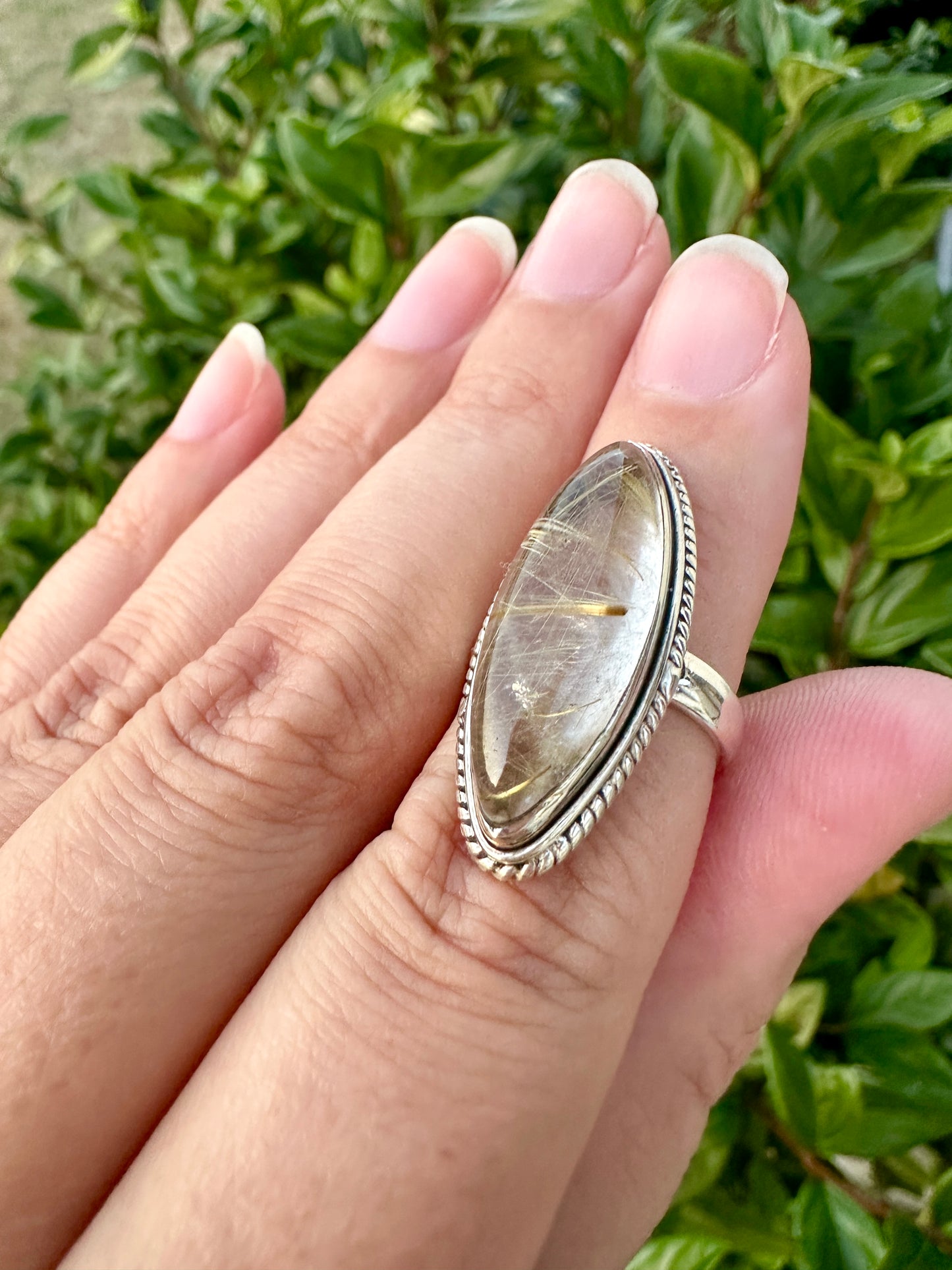 Gold Rutile Sterling Silver Ring Size 5.5: Exquisite Handcrafted Ring with Unique Golden Needle Inclusions, Ideal for Daily Wear or Special Occasions