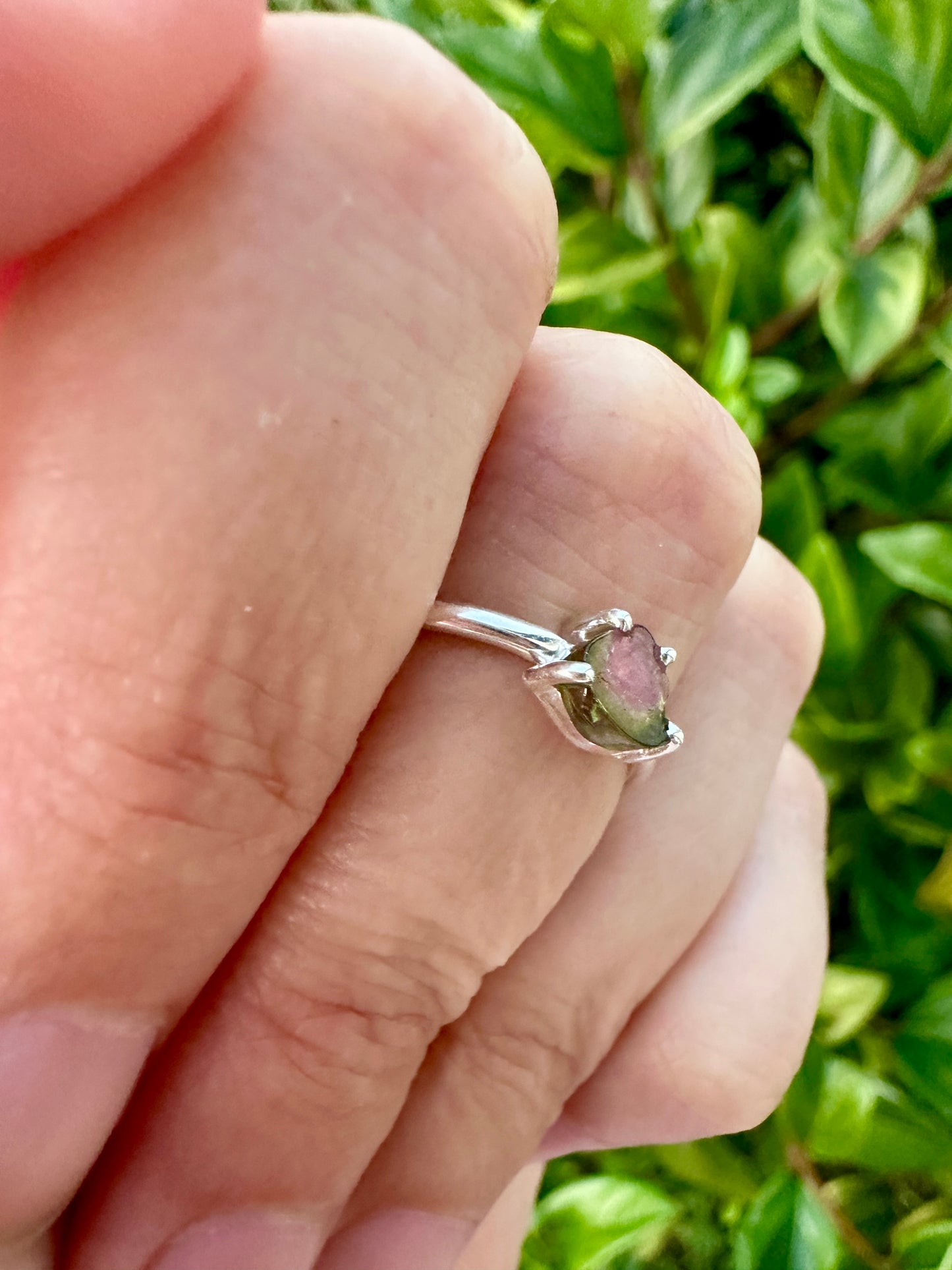 Charming Watermelon Tourmaline Ring in Sterling Silver, Size 6.75 - Vibrant Color Spectrum, Elegant Handcrafted Jewelry, Unique Gift Idea