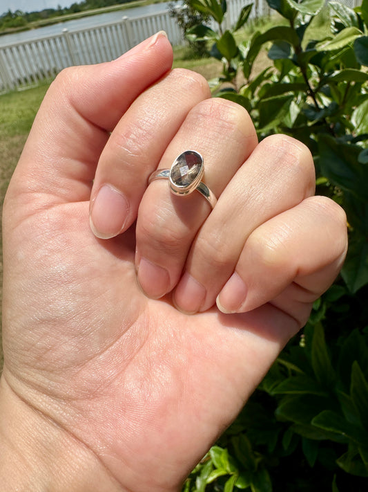 Elegant Smoky Quartz Sterling Silver Ring - Size 7, Sophisticated Handcrafted Jewelry for Grounding and Protection