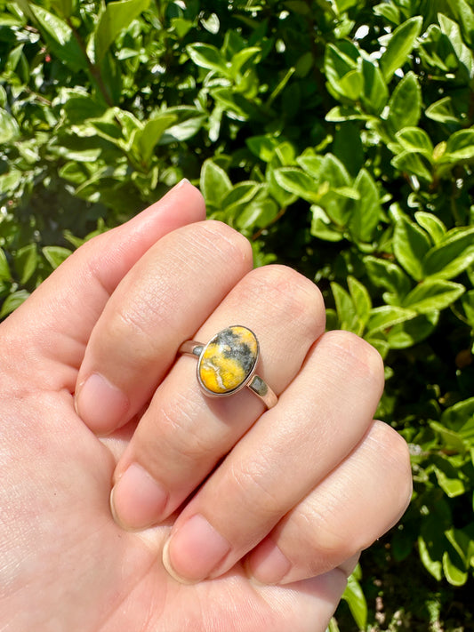 Elegant Sterling Silver Ring with Bumble Bee Jasper, Size 8.25 - A Unique Statement Piece for Jewelry Enthusiasts