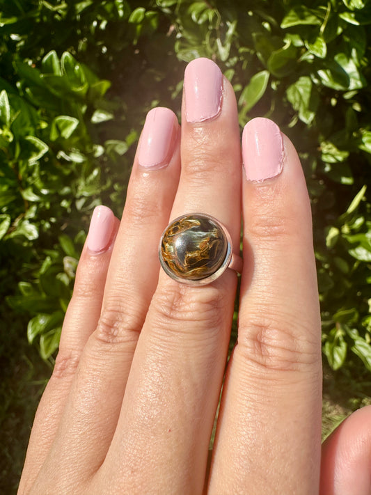 Pietersite Sterling Silver Ring Size 7 - Elegant  Bold Tempest Stone, Unique Blue and Gold Patterns, Luxurious Gift