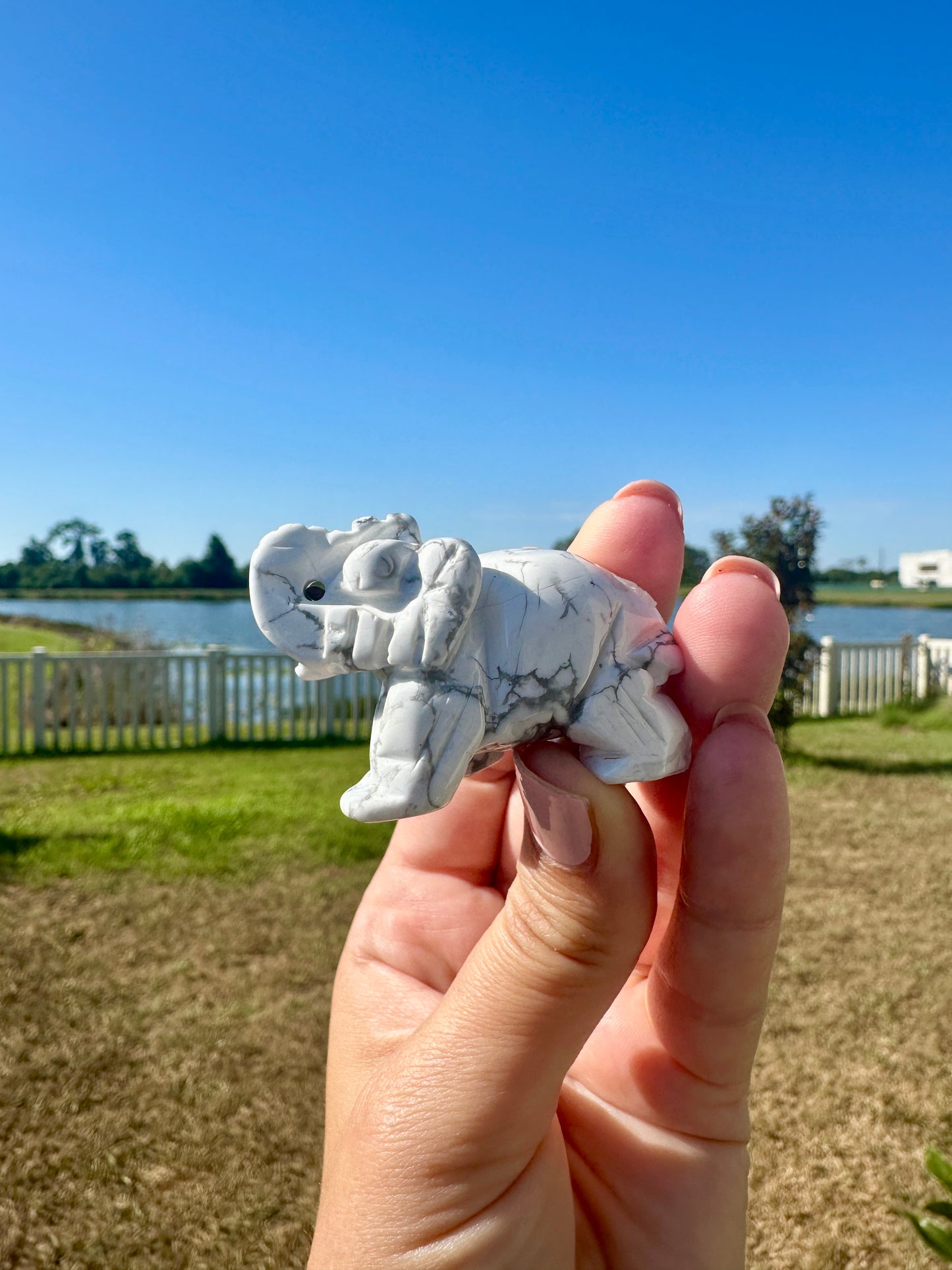 Beautiful Howlite Elephant Carving - Unique Healing Stone Sculpture for Home Decor and Positive Energy Gifts