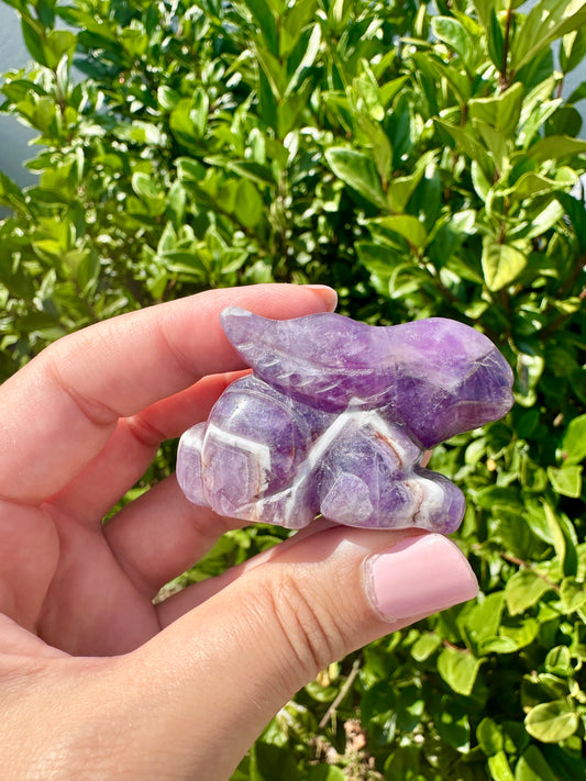 Dream Amethyst Rabbit Carving - Handcrafted Purple Crystal Bunny, Unique Gemstone Animal Figurine for Healing & Home Decor