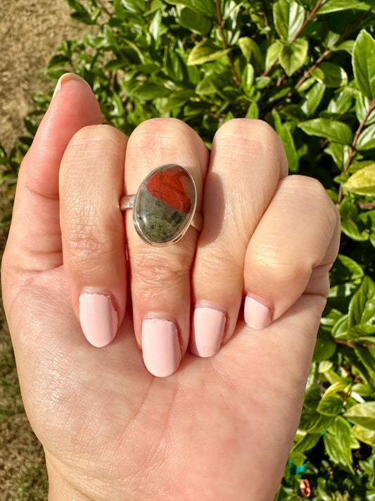 Sophisticated Size 10 African Bloodstone Ring in Sterling Silver - A Unique Symbol of Courage and Renewal for Your Jewelry Collection