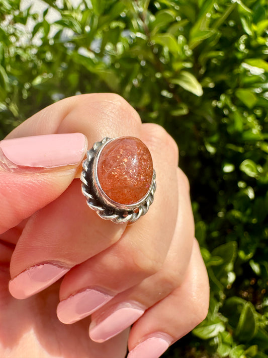 Sunstone Freeform Piece - Illuminate Sterling Silver Sunstone Ring Size 7 - Radiant Handcrafted Jewelry for Positivity and Joy, Perfect for Everyday Wear