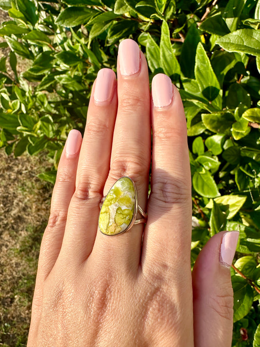 Handcrafted Lizardite Sterling Silver Ring Size 11, Unique Green Gemstone Jewelry, Elegant Women's Statement Ring, Natural Stone Ring, Gift for Her