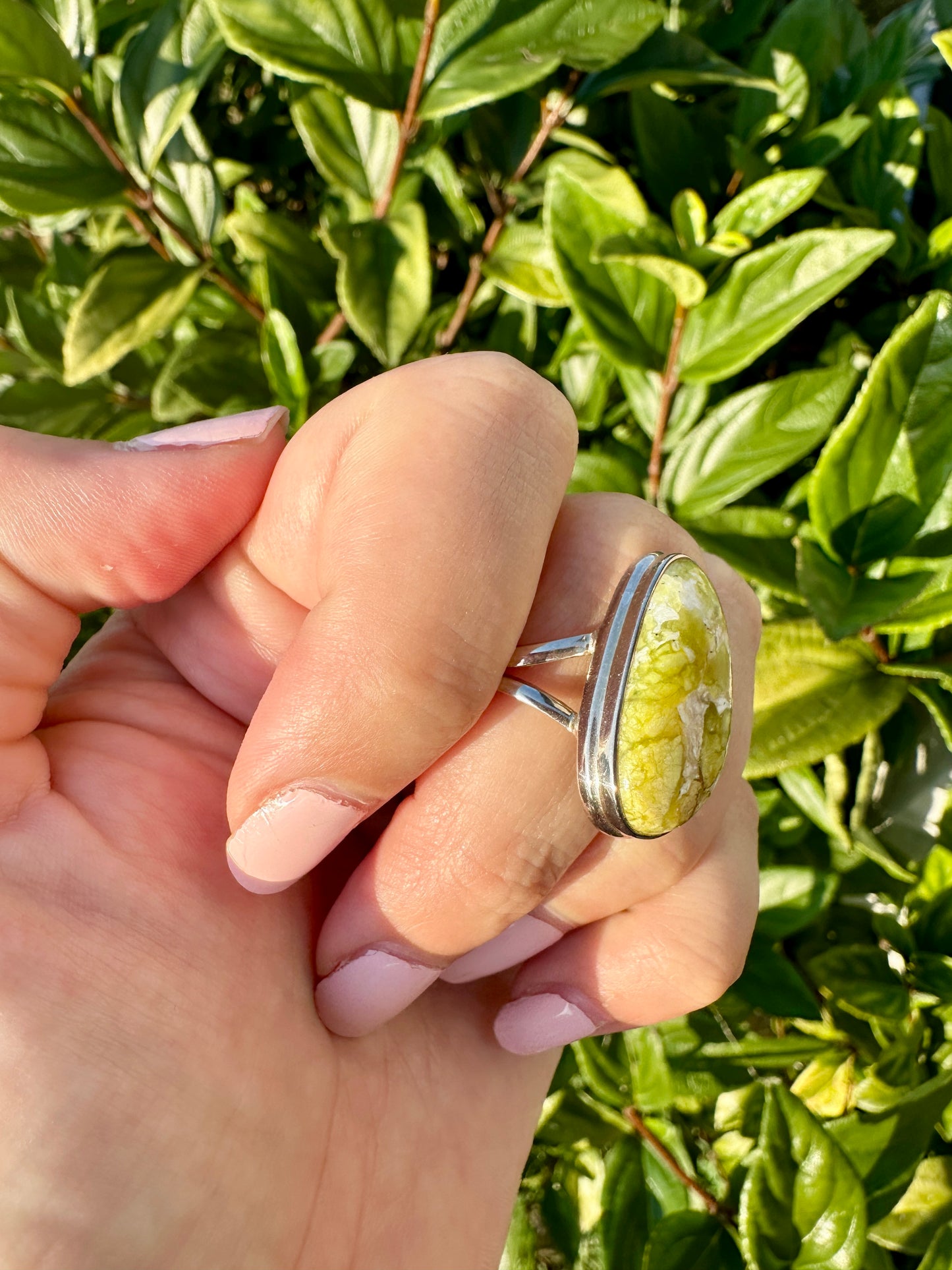 Handcrafted Lizardite Sterling Silver Ring Size 11, Unique Green Gemstone Jewelry, Elegant Women's Statement Ring, Natural Stone Ring, Gift for Her