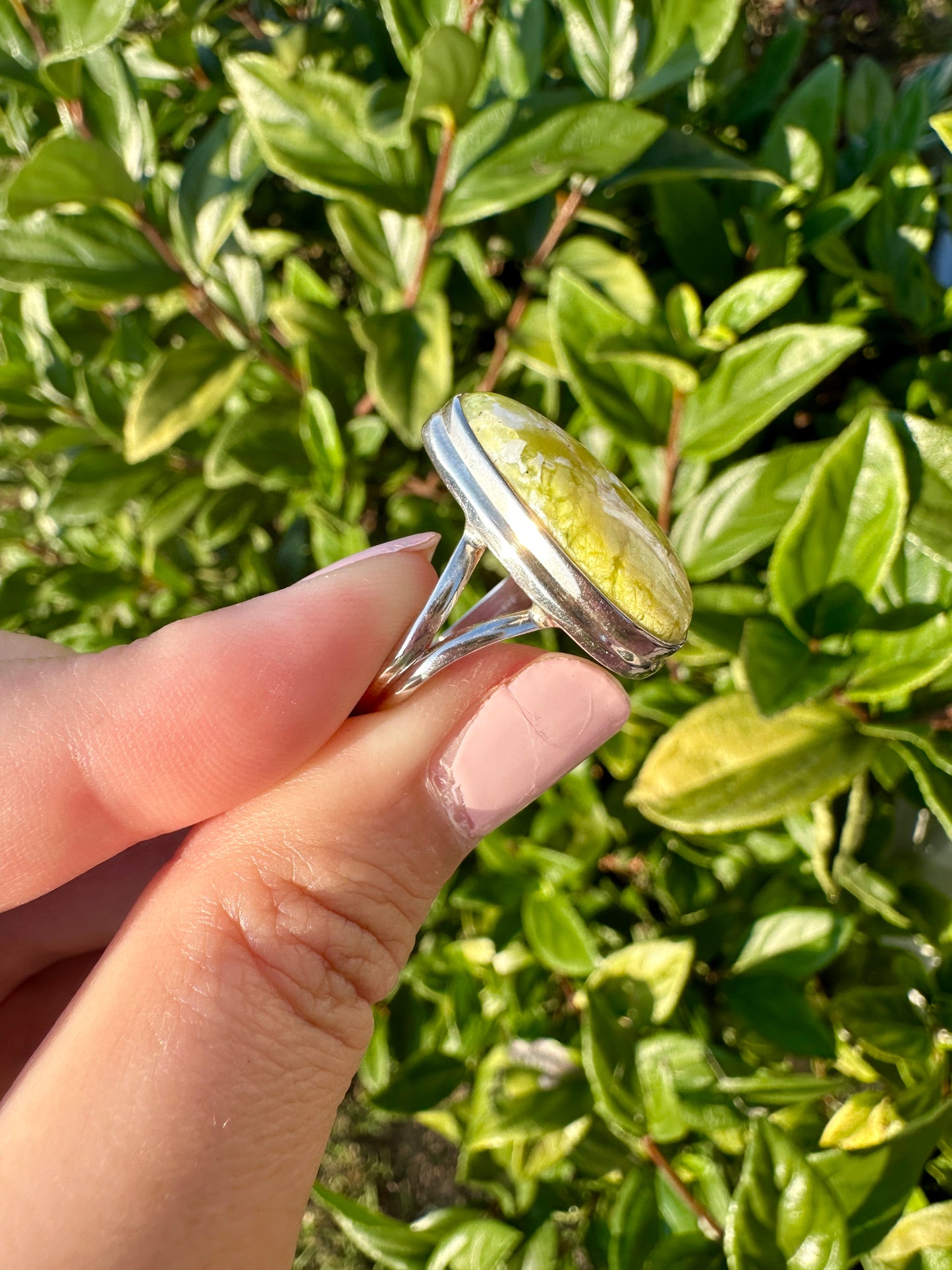 Handcrafted Lizardite Sterling Silver Ring Size 11, Unique Green Gemstone Jewelry, Elegant Women's Statement Ring, Natural Stone Ring, Gift for Her