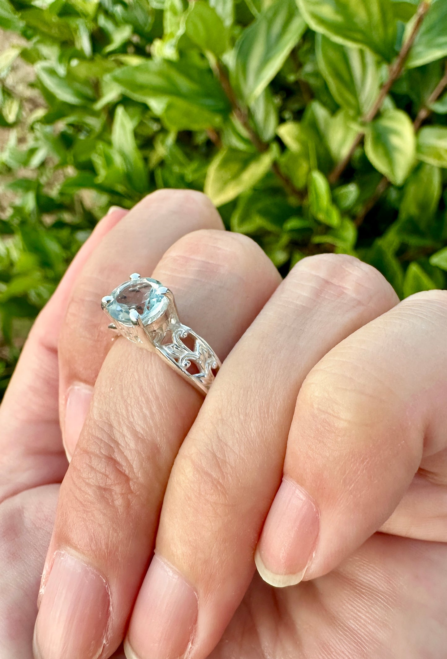 Aquamarine Sterling Silver Ring Size 6.25 - Genuine Aquamarine Gemstone - Elegant Sterling Silver Band - March Birthstone Ring - Perfect Gift for Her