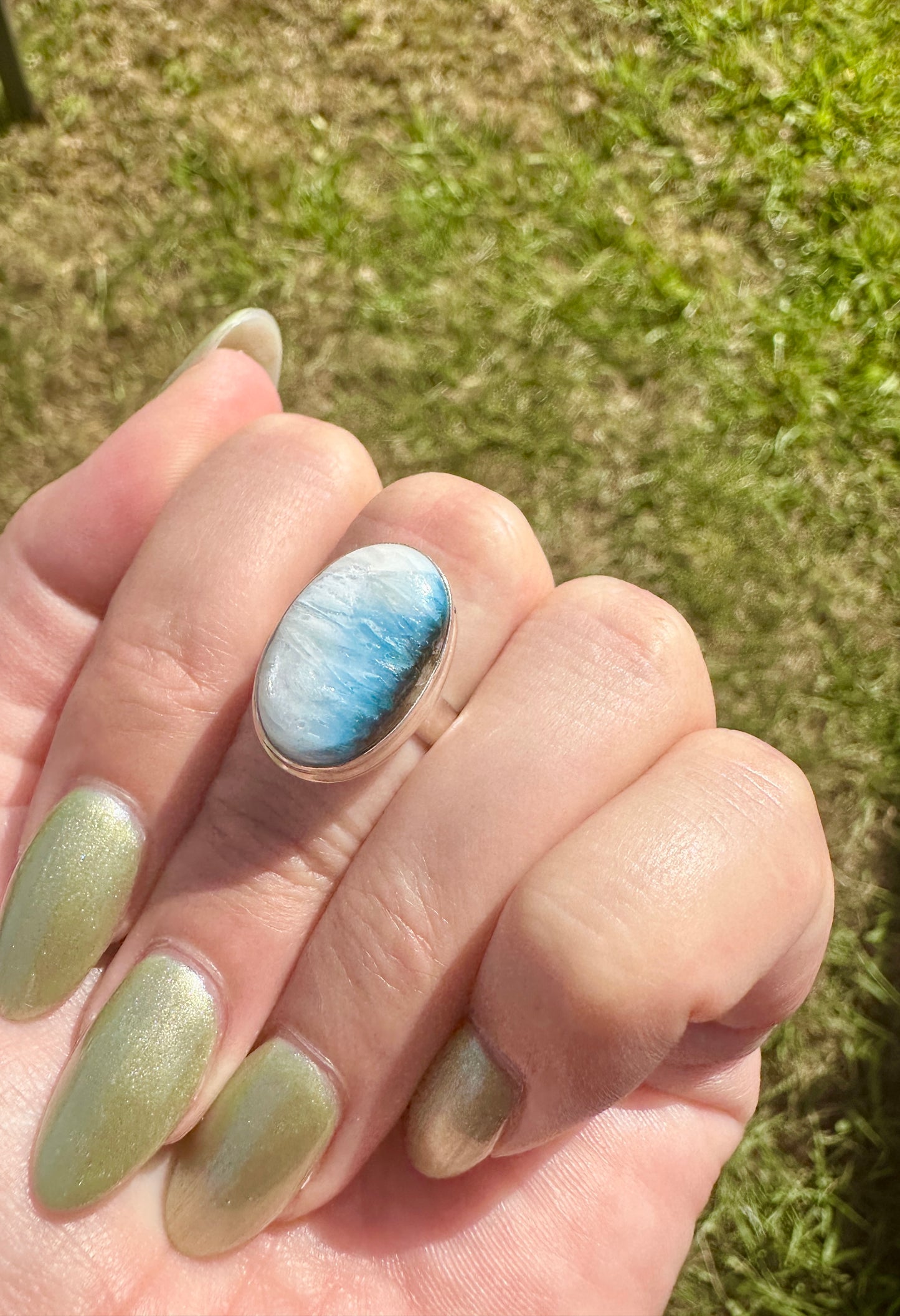 Sterling Silver Blue Ice Glacierite Ring Size 7
