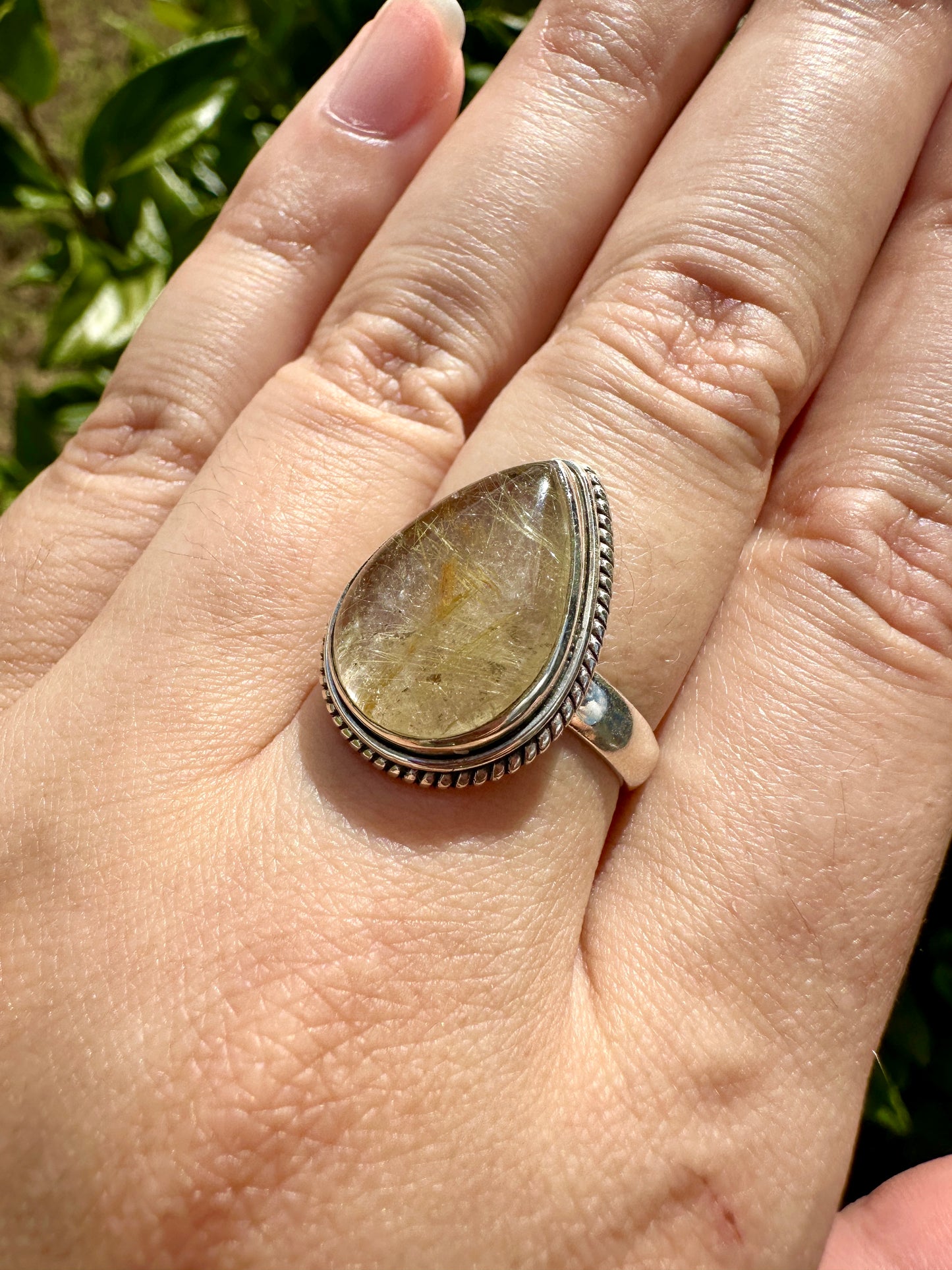 Gold Rutile Sterling Silver Ring Size 9.5: Exquisite Handcrafted Ring with Unique Golden Needle Inclusions, Ideal for Daily Wear or Special Occasions