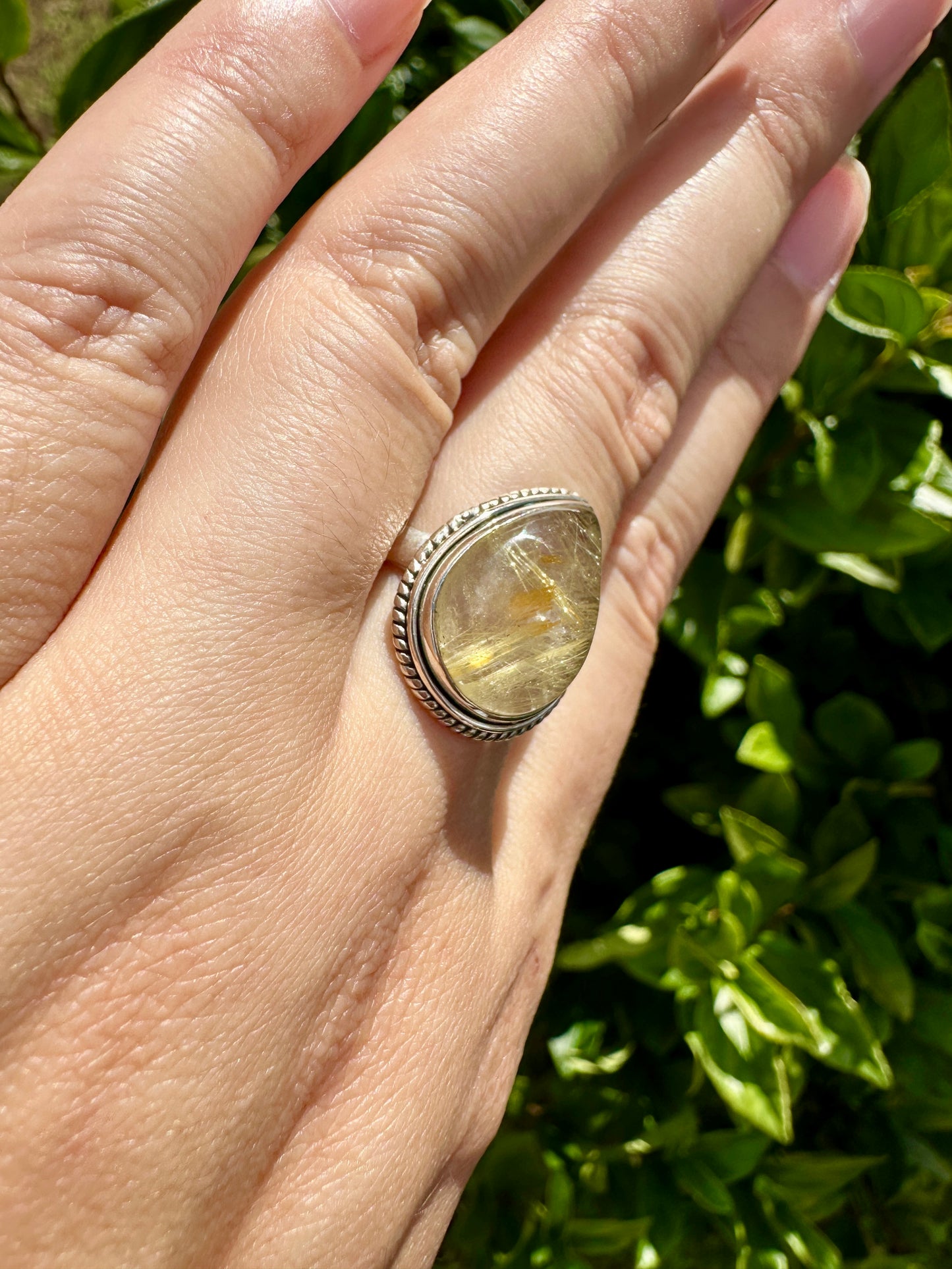 Gold Rutile Sterling Silver Ring Size 9.5: Exquisite Handcrafted Ring with Unique Golden Needle Inclusions, Ideal for Daily Wear or Special Occasions