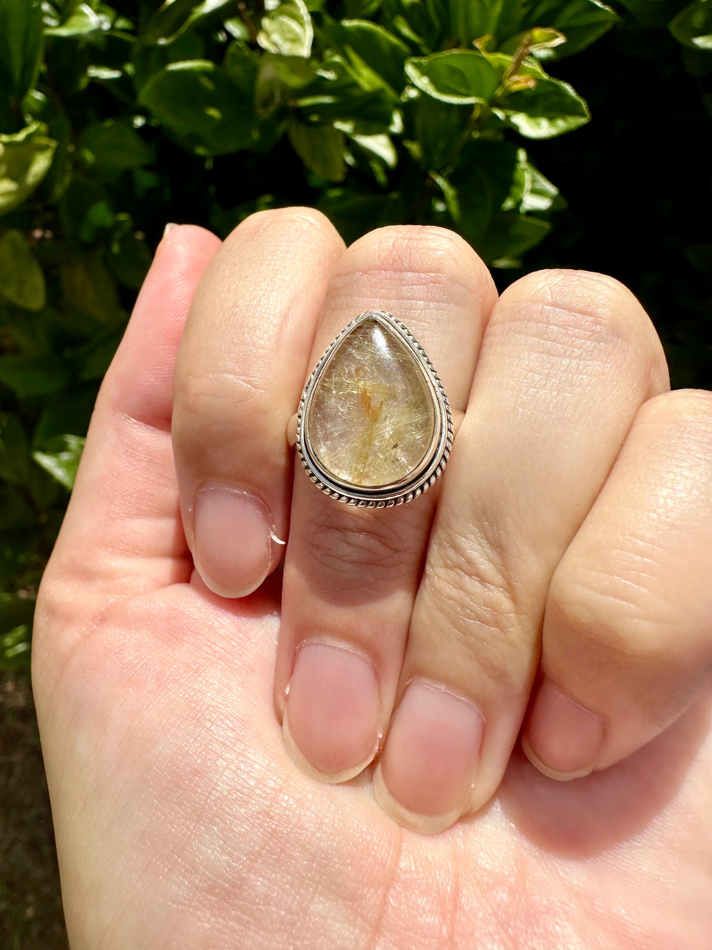 Gold Rutile Sterling Silver Ring Size 9.5: Exquisite Handcrafted Ring with Unique Golden Needle Inclusions, Ideal for Daily Wear or Special Occasions