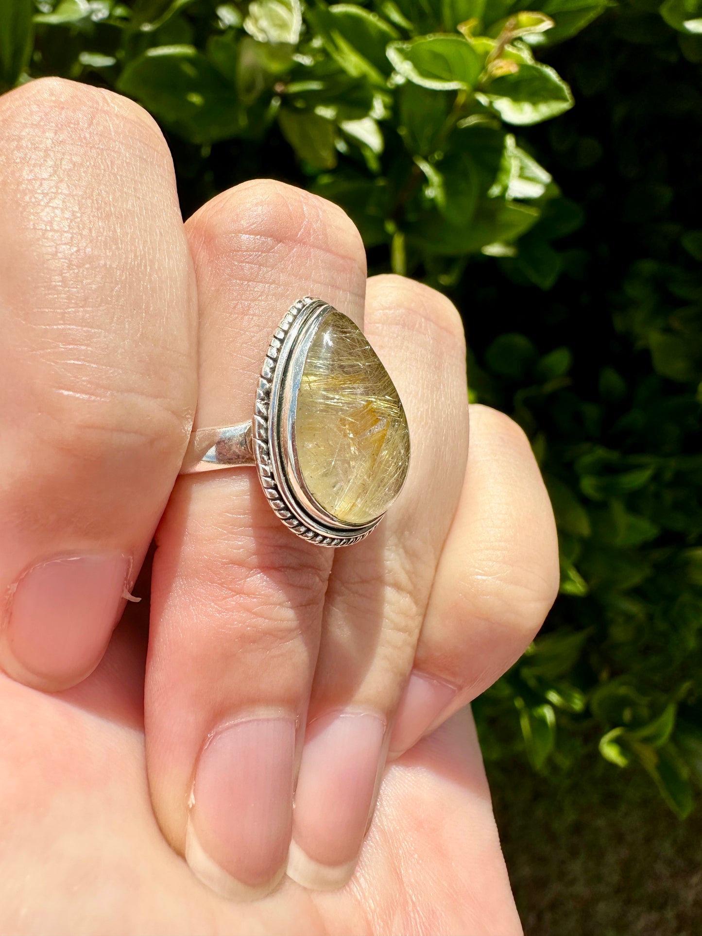 Gold Rutile Sterling Silver Ring Size 9.5: Exquisite Handcrafted Ring with Unique Golden Needle Inclusions, Ideal for Daily Wear or Special Occasions