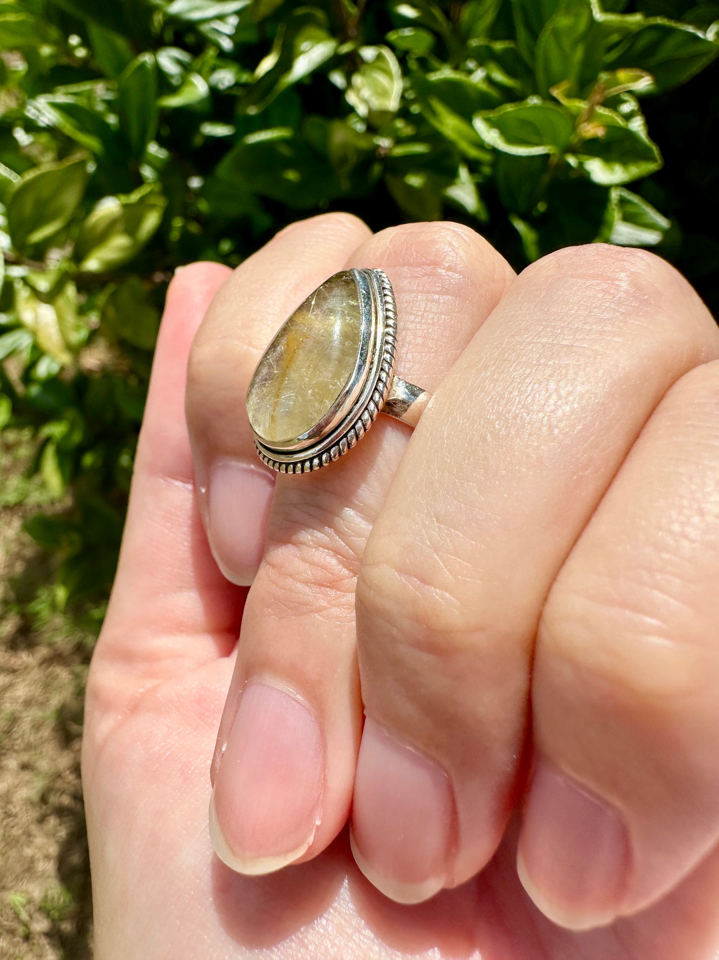 Gold Rutile Sterling Silver Ring Size 9.5: Exquisite Handcrafted Ring with Unique Golden Needle Inclusions, Ideal for Daily Wear or Special Occasions