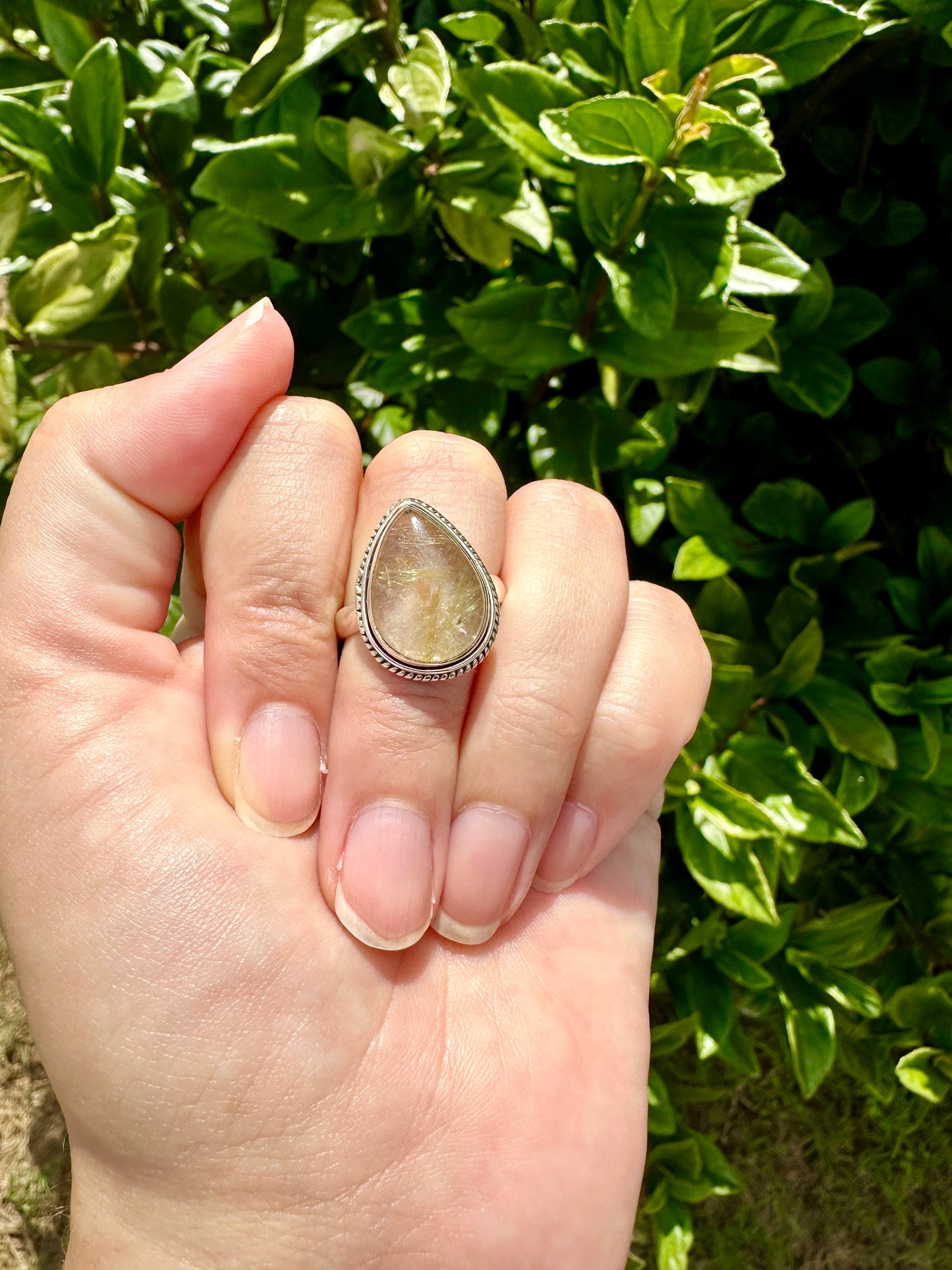 Gold Rutile Sterling Silver Ring Size 9.5: Exquisite Handcrafted Ring with Unique Golden Needle Inclusions, Ideal for Daily Wear or Special Occasions