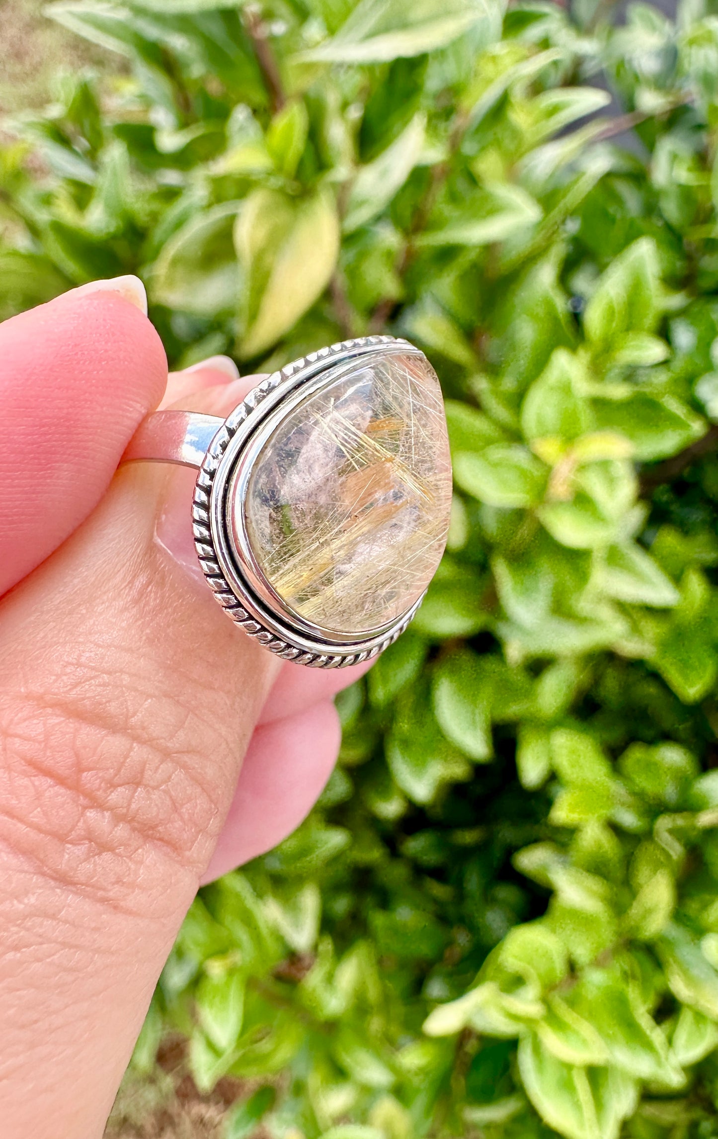 Gold Rutile Sterling Silver Ring Size 9.5: Exquisite Handcrafted Ring with Unique Golden Needle Inclusions, Ideal for Daily Wear or Special Occasions