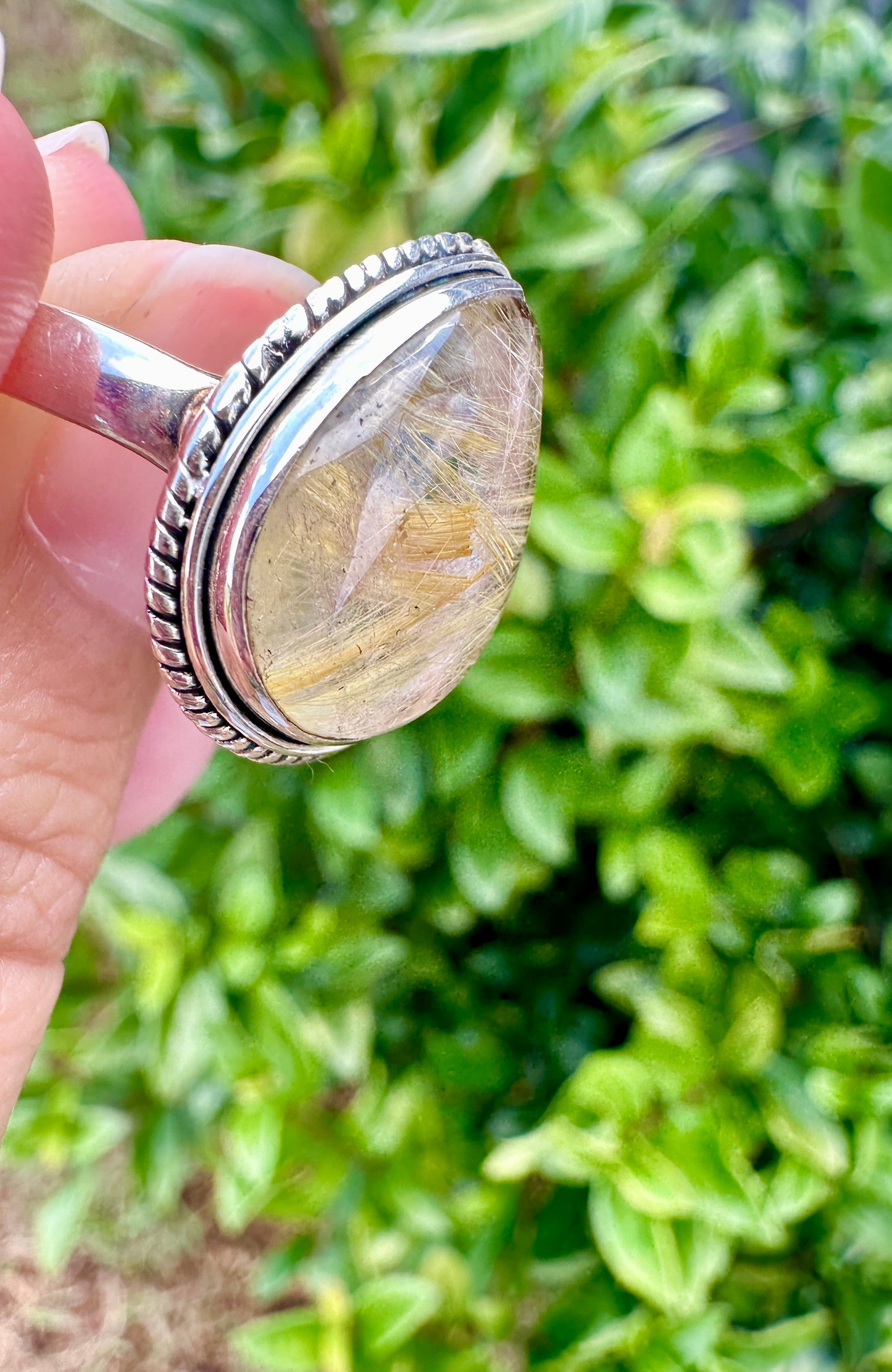 Gold Rutile Sterling Silver Ring Size 9.5: Exquisite Handcrafted Ring with Unique Golden Needle Inclusions, Ideal for Daily Wear or Special Occasions