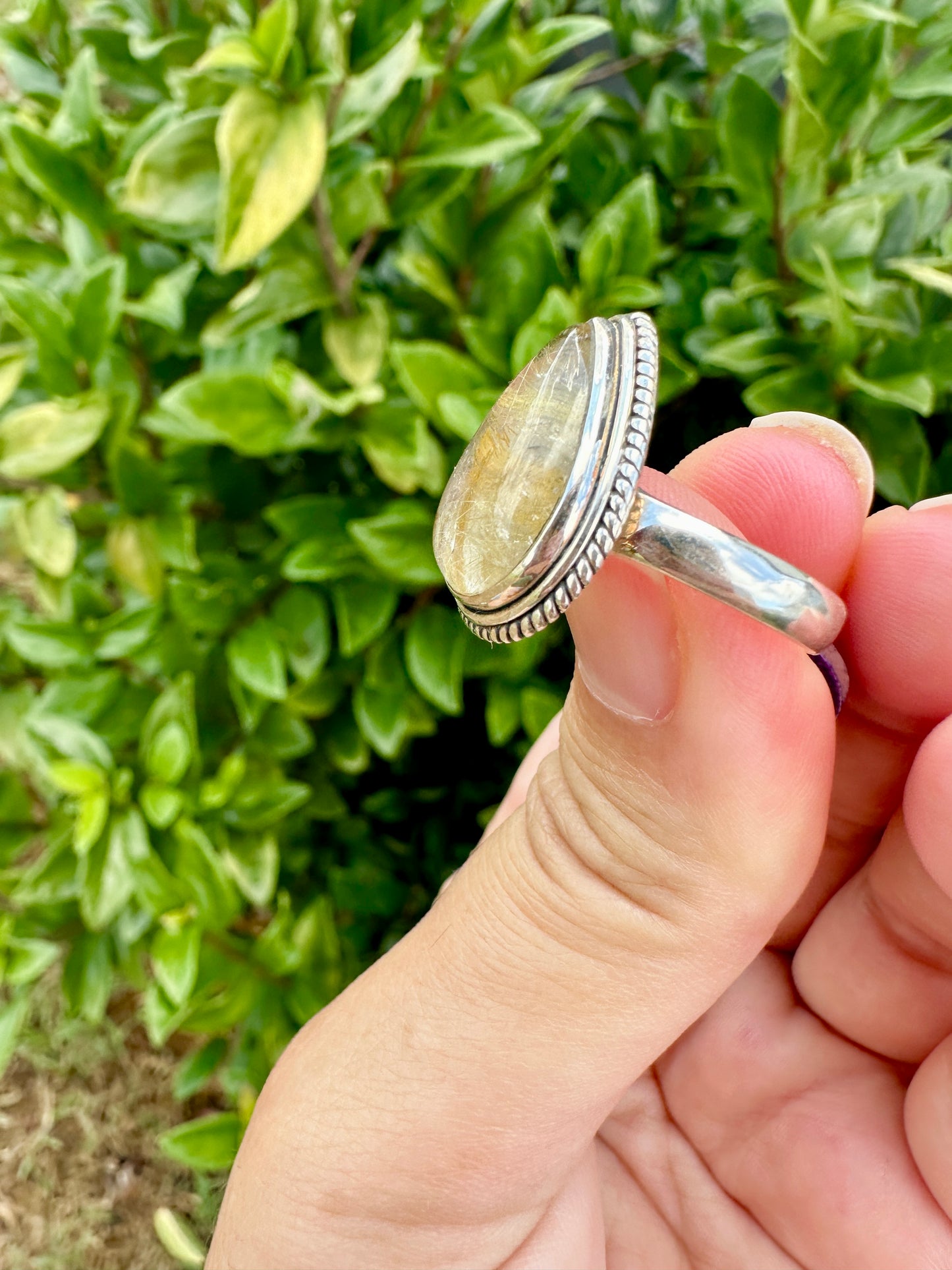 Gold Rutile Sterling Silver Ring Size 9.5: Exquisite Handcrafted Ring with Unique Golden Needle Inclusions, Ideal for Daily Wear or Special Occasions