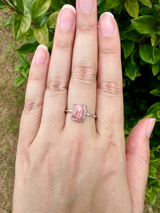 Rhodochrosite Sterling Silver Ring Size 10.25 - Elegant Pink Gemstone, Artisan Crafted Jewelry, Perfect for Any Occasion