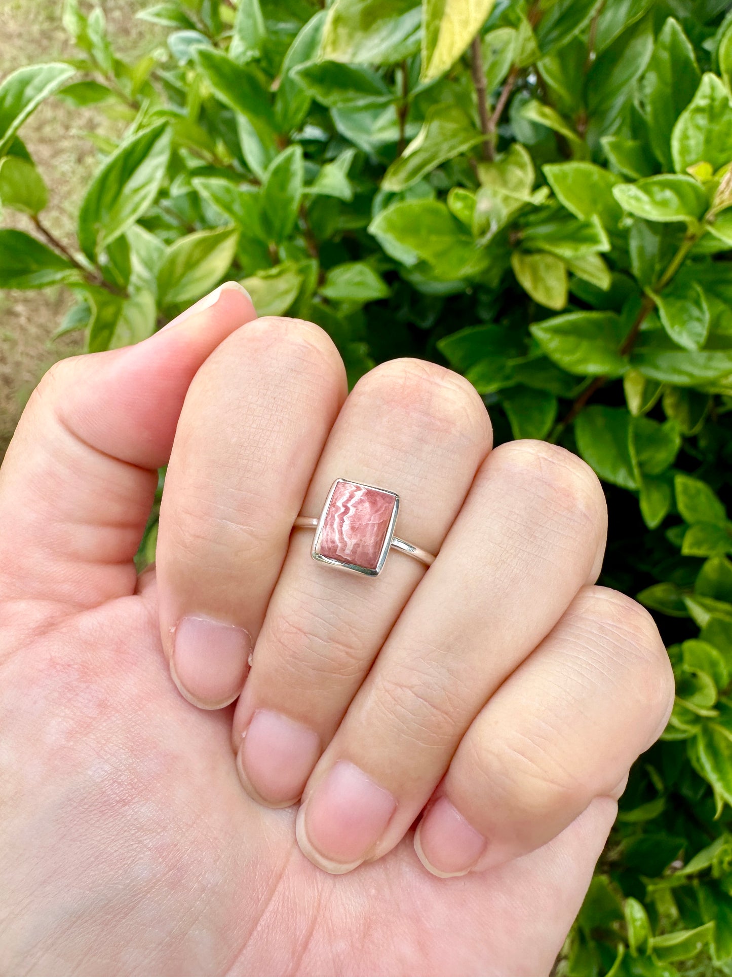 Rhodochrosite Sterling Silver Ring Size 10.25 - Elegant Pink Gemstone, Artisan Crafted Jewelry, Perfect for Any Occasion