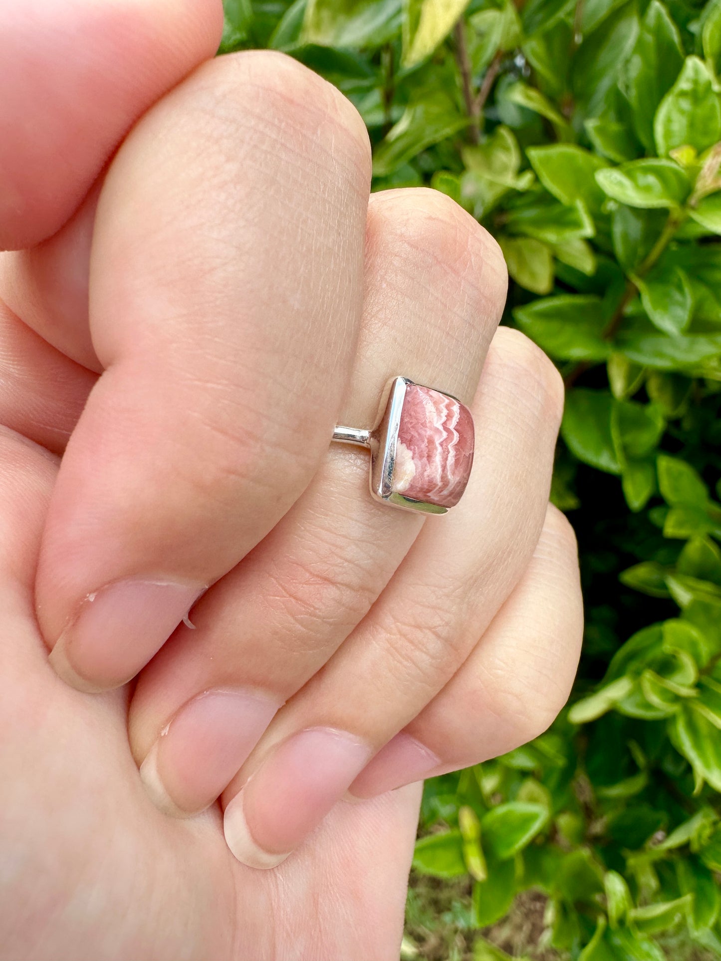 Rhodochrosite Sterling Silver Ring Size 10.25 - Elegant Pink Gemstone, Artisan Crafted Jewelry, Perfect for Any Occasion