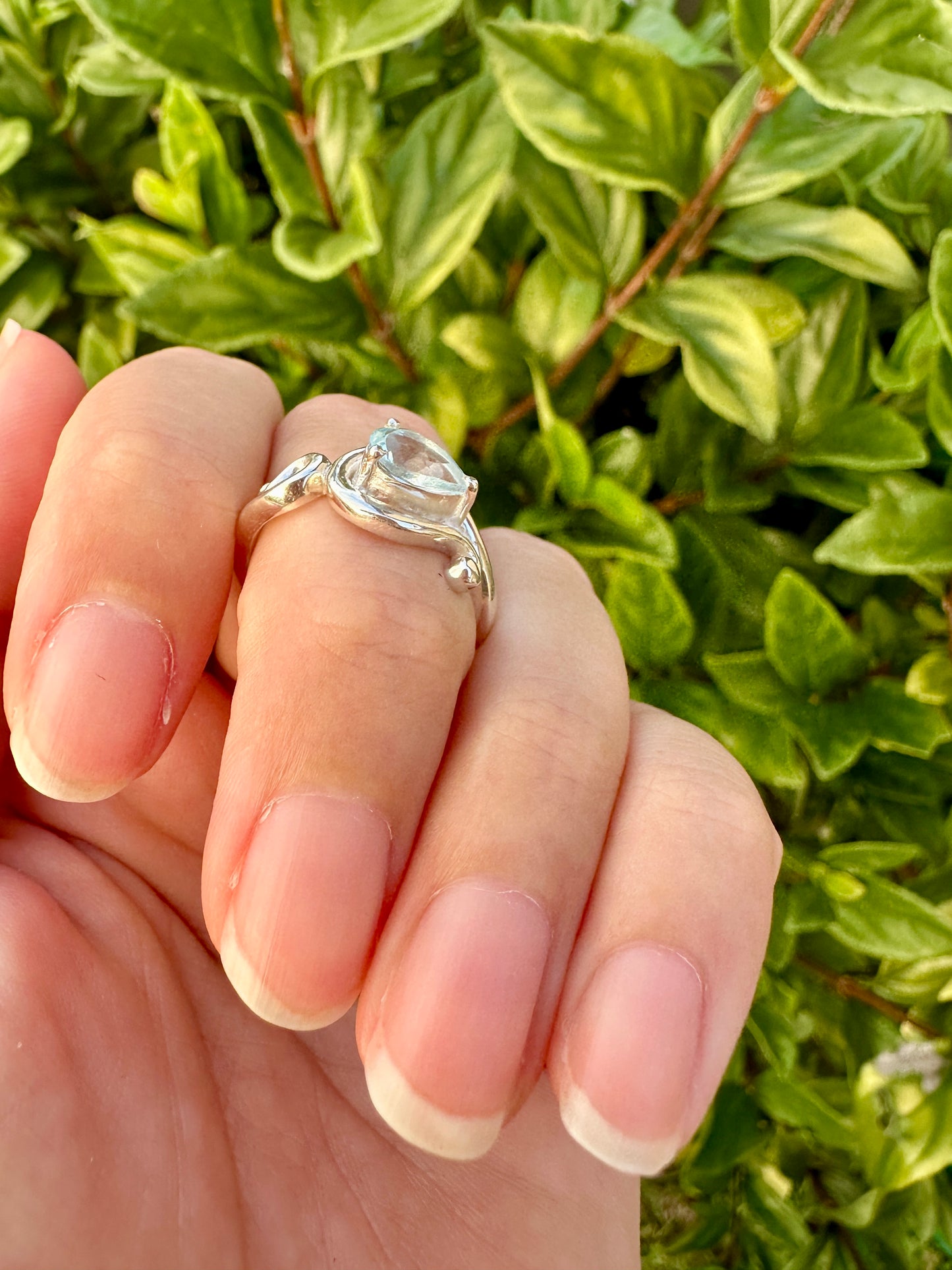 Aquamarine Sterling Silver Ring Size 8.25 - Genuine Aquamarine Gemstone - Elegant Sterling Silver Band - March Birthstone Ring - Perfect Gift for Her