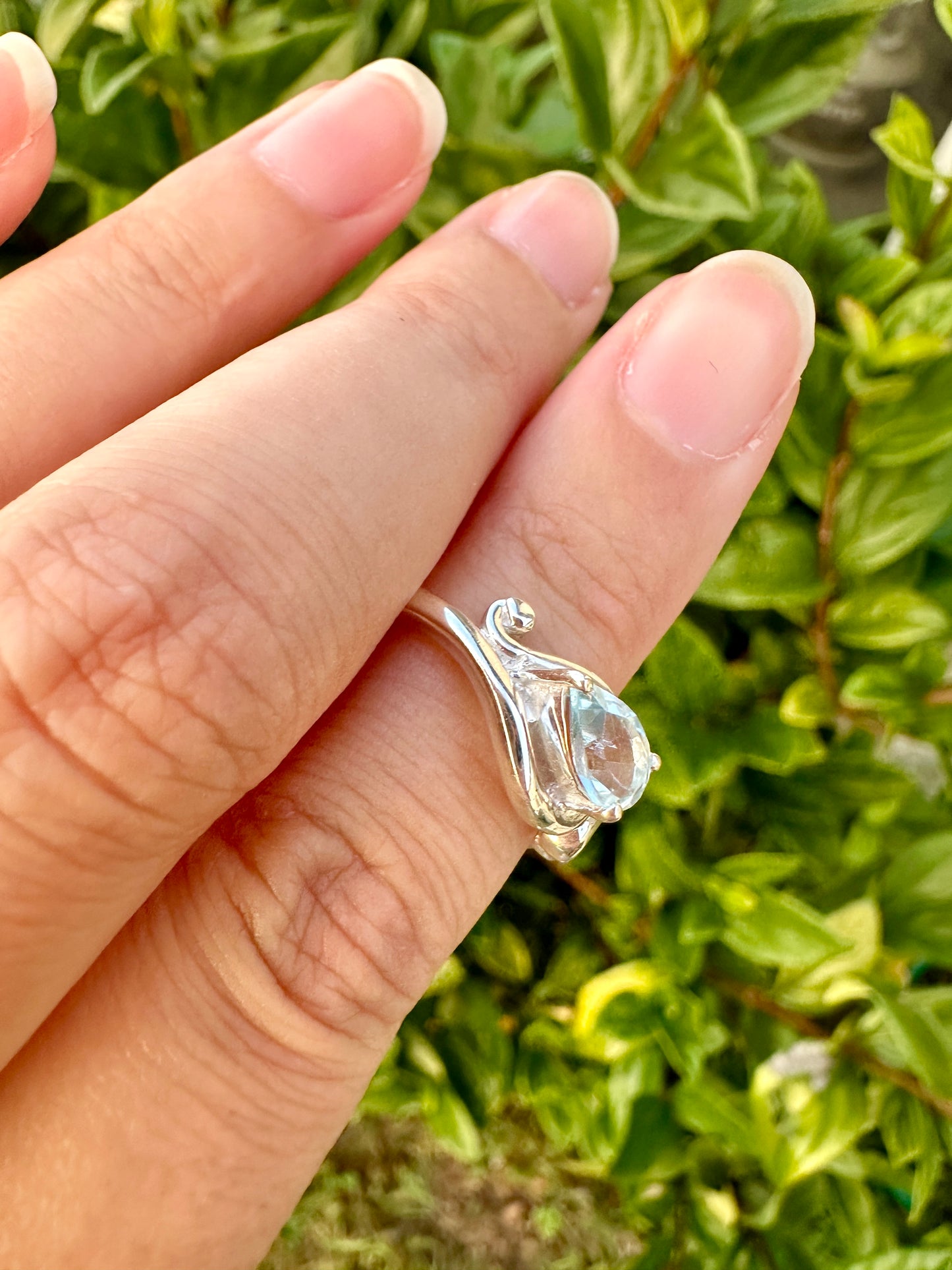 Aquamarine Sterling Silver Ring Size 8.25 - Genuine Aquamarine Gemstone - Elegant Sterling Silver Band - March Birthstone Ring - Perfect Gift for Her