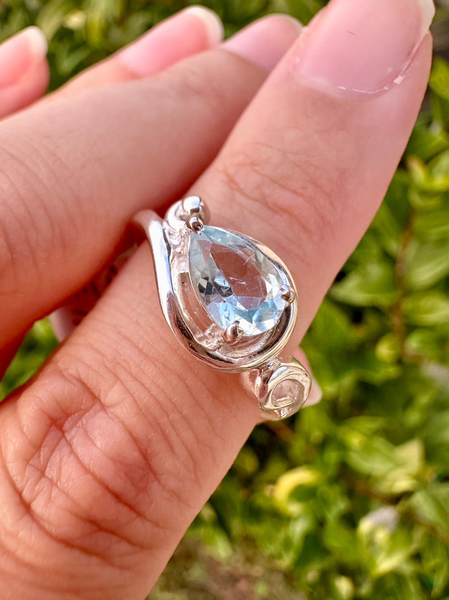 Aquamarine Sterling Silver Ring Size 8.25 - Genuine Aquamarine Gemstone - Elegant Sterling Silver Band - March Birthstone Ring - Perfect Gift for Her