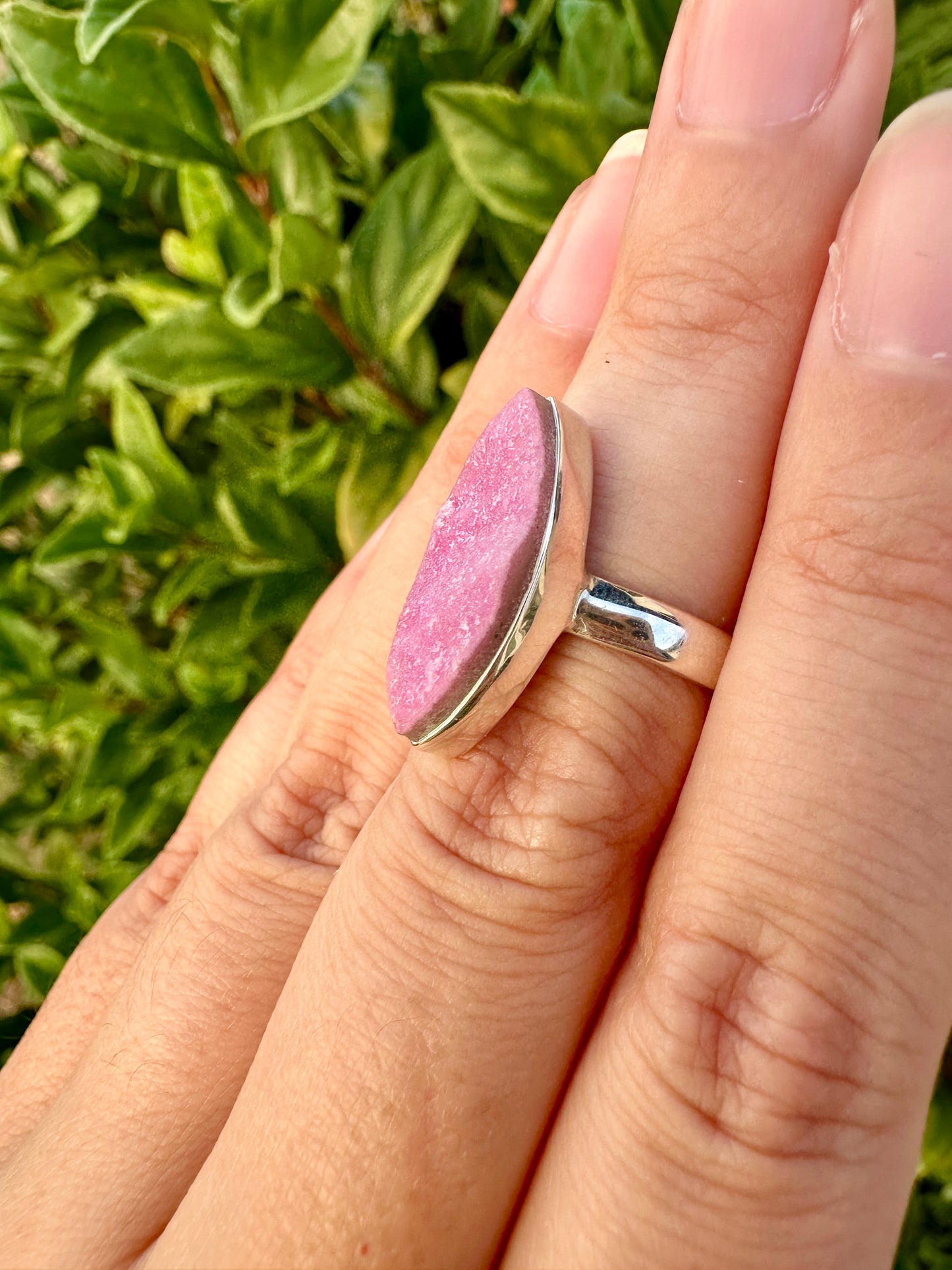 Cobaltoan Calcite Sterling Silver Ring Size 7 - Vibrant Pink Gemstone Jewelry for Love and Healing, Elegant Accessory