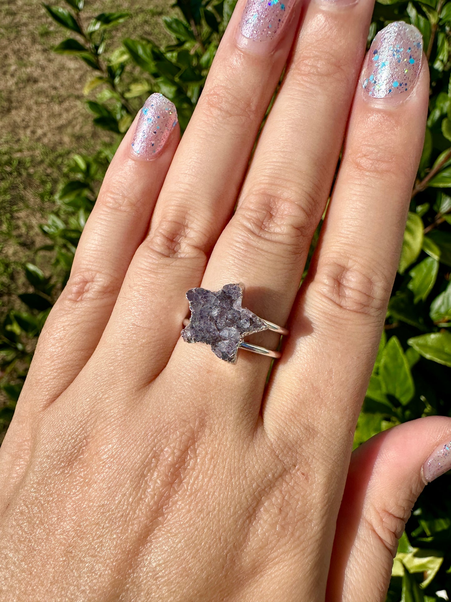 Uruguayan Druzy Amethyst Adjustable Silver Ring, Natural Healing Stone Jewelry, Unique Gift, Purple Crystal Ring, Handcrafted Adjustable Ring