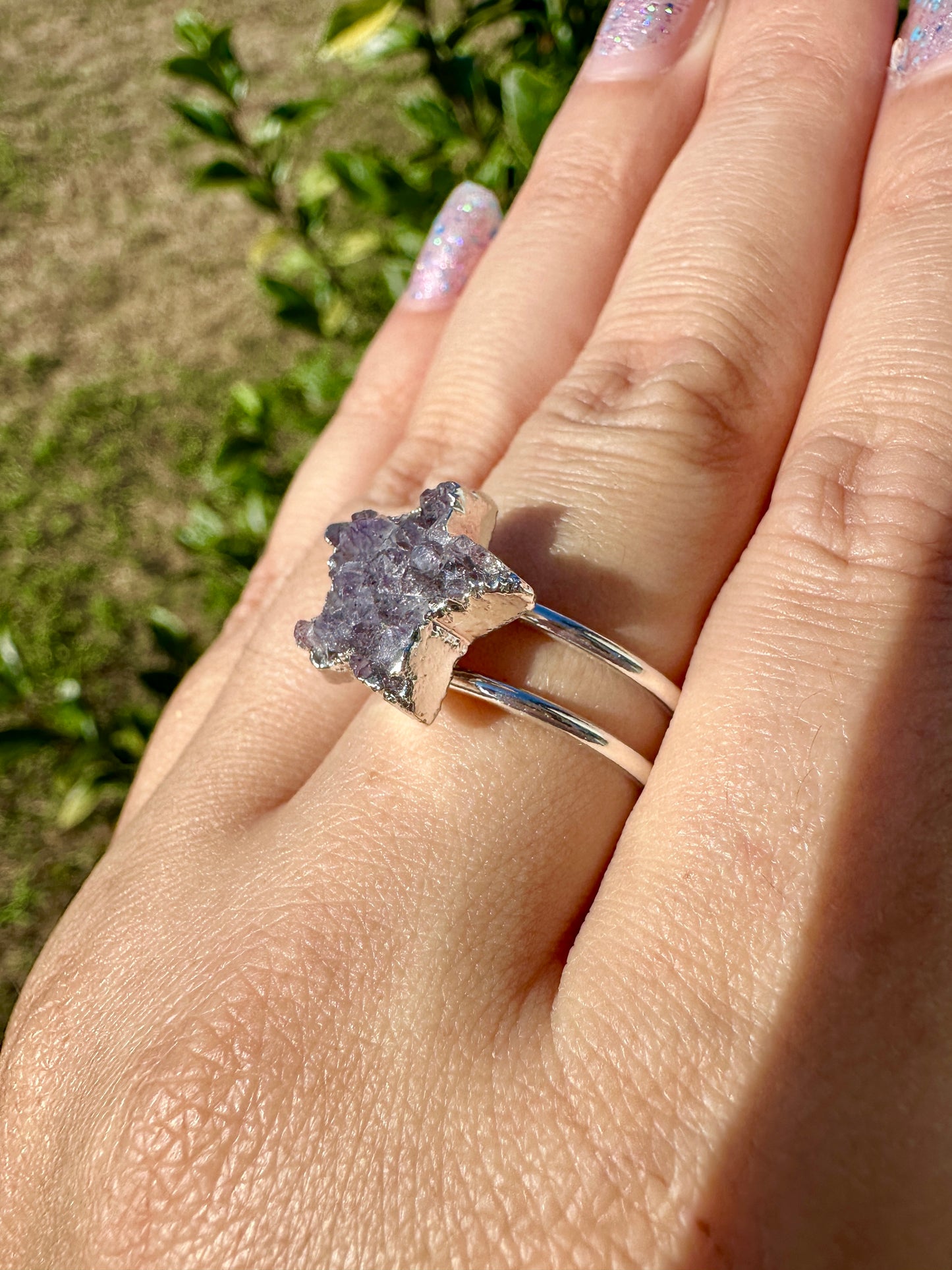 Uruguayan Druzy Amethyst Adjustable Silver Ring, Natural Healing Stone Jewelry, Unique Gift, Purple Crystal Ring, Handcrafted Adjustable Ring