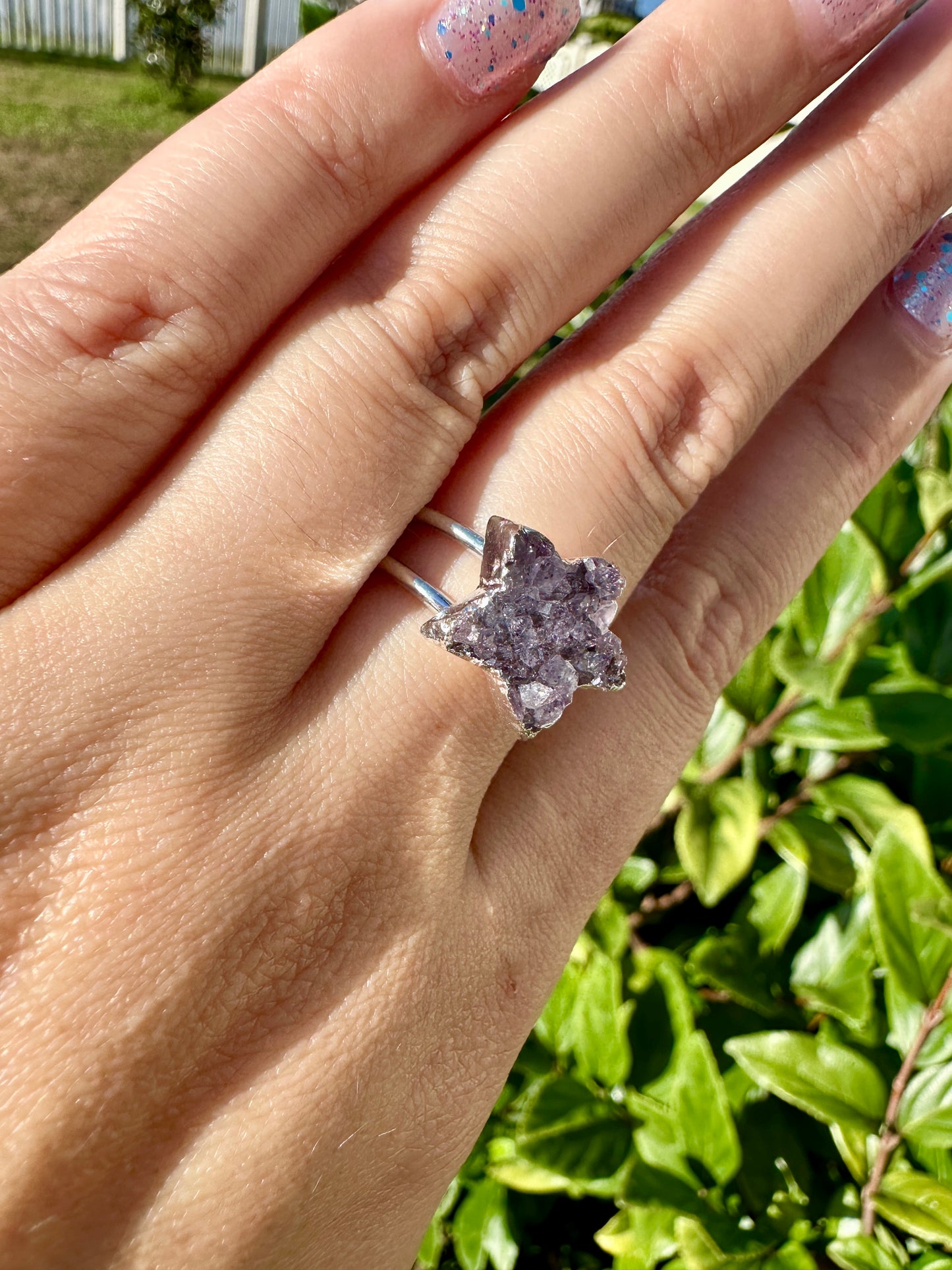 Uruguayan Druzy Amethyst Adjustable Silver Ring, Natural Healing Stone Jewelry, Unique Gift, Purple Crystal Ring, Handcrafted Adjustable Ring