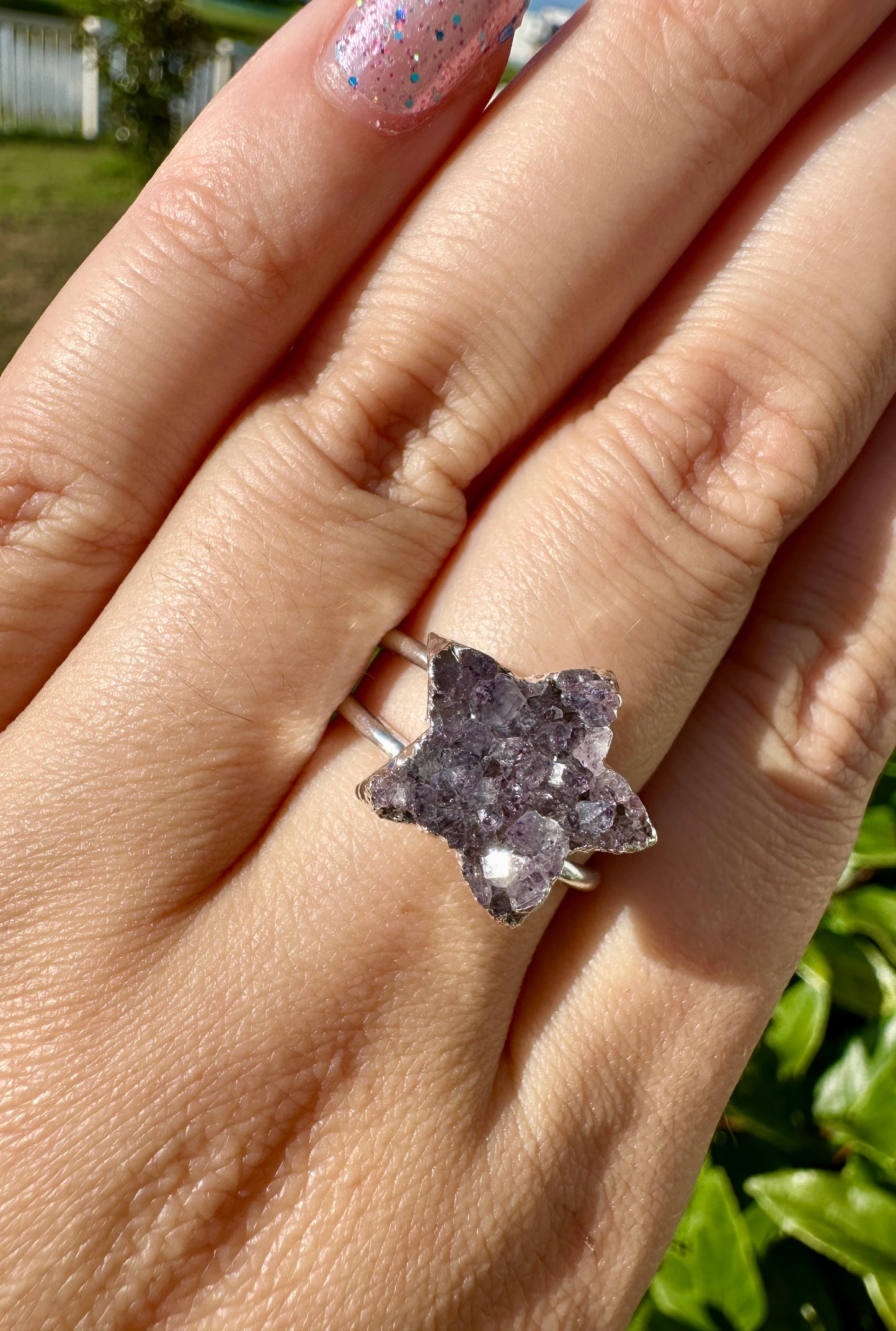 Uruguayan Druzy Amethyst Adjustable Silver Ring, Natural Healing Stone Jewelry, Unique Gift, Purple Crystal Ring, Handcrafted Adjustable Ring