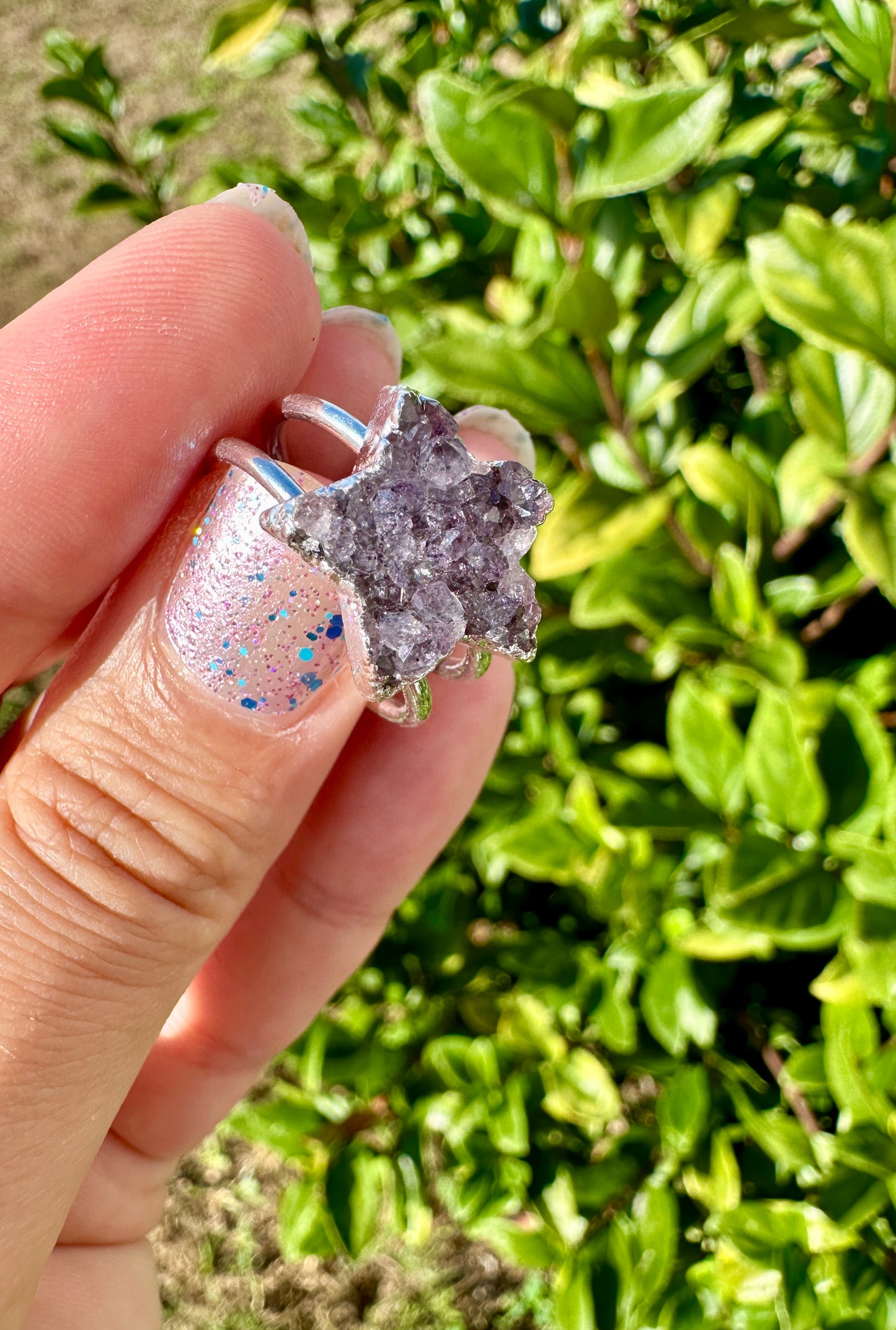 Uruguayan Druzy Amethyst Adjustable Silver Ring, Natural Healing Stone Jewelry, Unique Gift, Purple Crystal Ring, Handcrafted Adjustable Ring