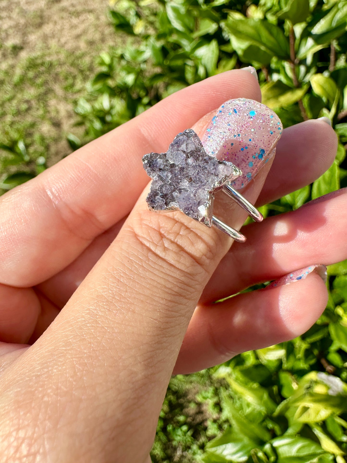 Uruguayan Druzy Amethyst Adjustable Silver Ring, Natural Healing Stone Jewelry, Unique Gift, Purple Crystal Ring, Handcrafted Adjustable Ring