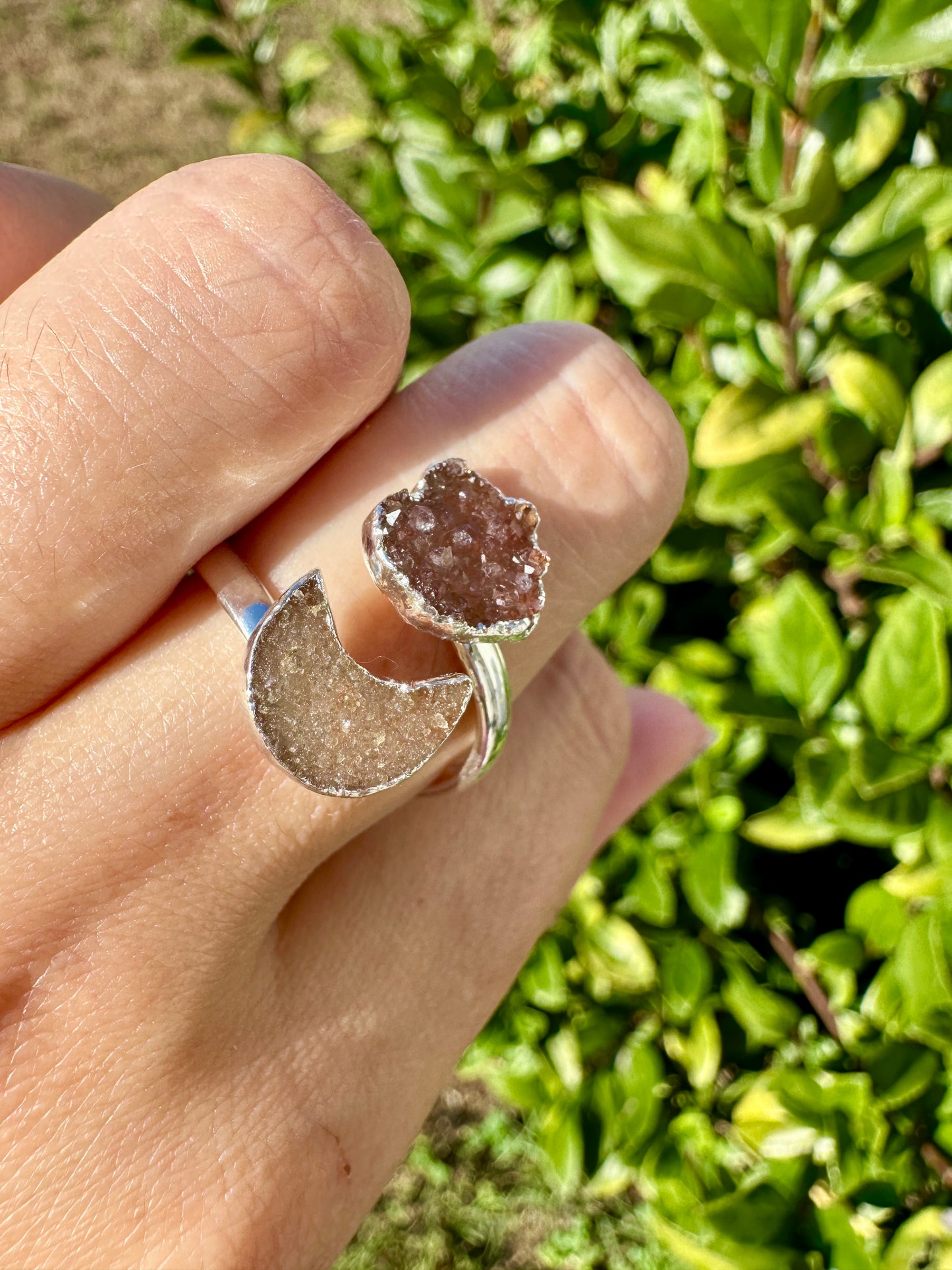 Uruguayan Druzy Amethyst Adjustable Silver Ring, Natural Healing Stone Jewelry, Unique Gift, Purple Crystal Ring, Handcrafted Adjustable Ring