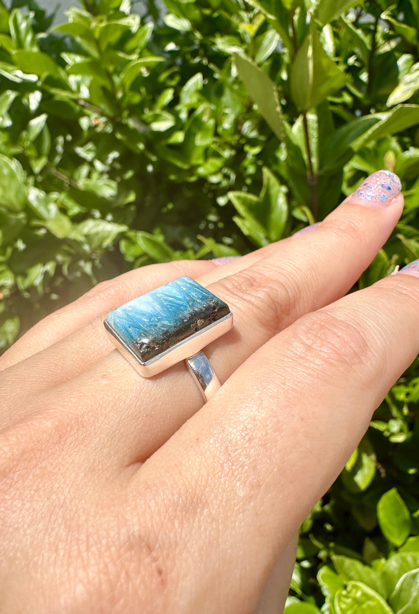 Stunning Blue Ice Glacierite Sterling Silver Ring Size 11, Unique Gemstone Jewelry, Natural Healing Stone, Handmade Gift, Elegant Blue Crystal Ring