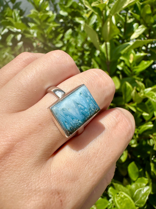 Stunning Blue Ice Glacierite Sterling Silver Ring Size 11, Unique Gemstone Jewelry, Natural Healing Stone, Handmade Gift, Elegant Blue Crystal Ring