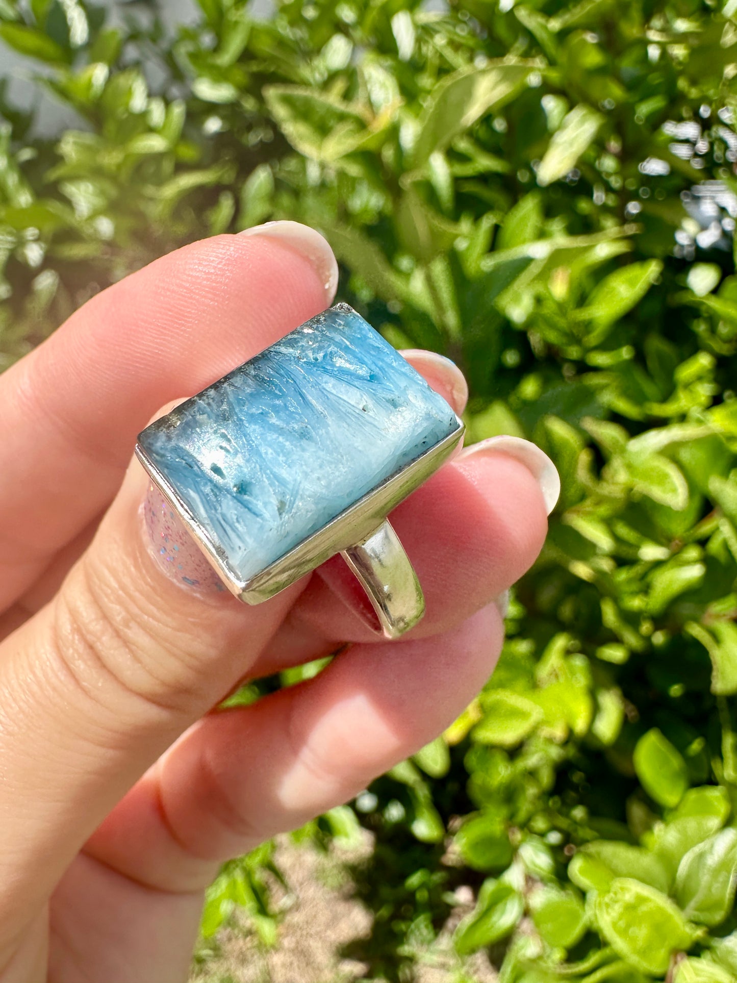 Stunning Blue Ice Glacierite Sterling Silver Ring Size 11, Unique Gemstone Jewelry, Natural Healing Stone, Handmade Gift, Elegant Blue Crystal Ring