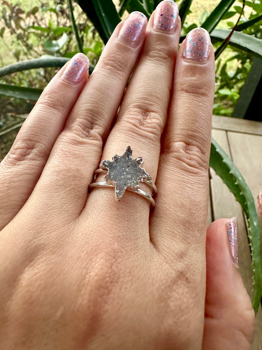 Uruguayan Druzy Amethyst Adjustable Silver Ring, Natural Healing Stone Jewelry, Unique Gift, Purple Crystal Ring, Handcrafted Adjustable Ring